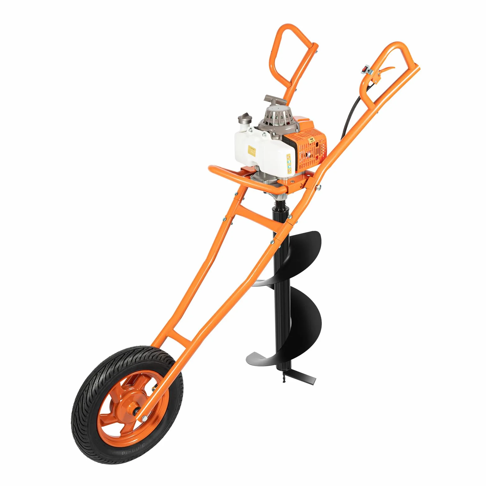 Wiertło do gleby na benzynę, z wózkiem ręcznym, 63 cm³, 2-suwowe, benzynowe, wiertło, 2200 W, 8800 ± 300 obr./min, wiertło ogrodowe, benzyna, zbiornik paliwa 1,3 l, z wiertłem 300 mm, sprzęgło
