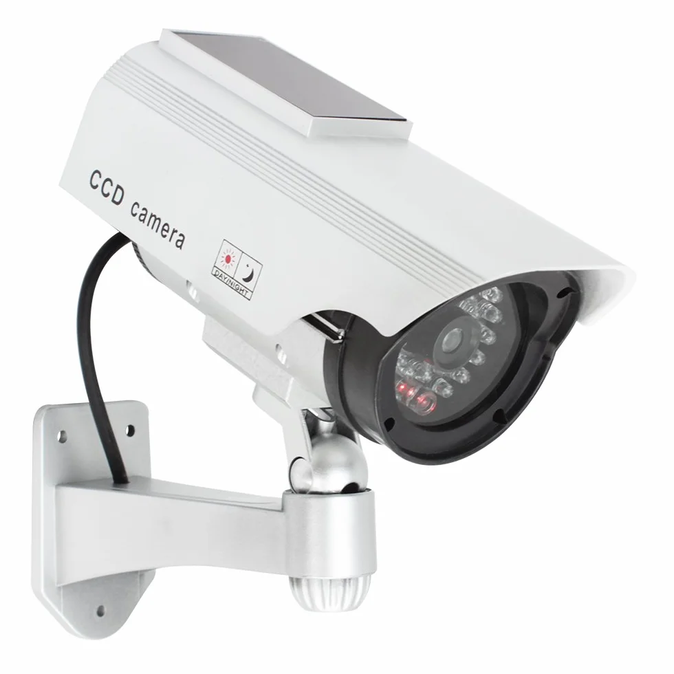 COM-FOUR® atrapa kamery 2x solarna z diodą LED ze wspornikiem ściennym do domu