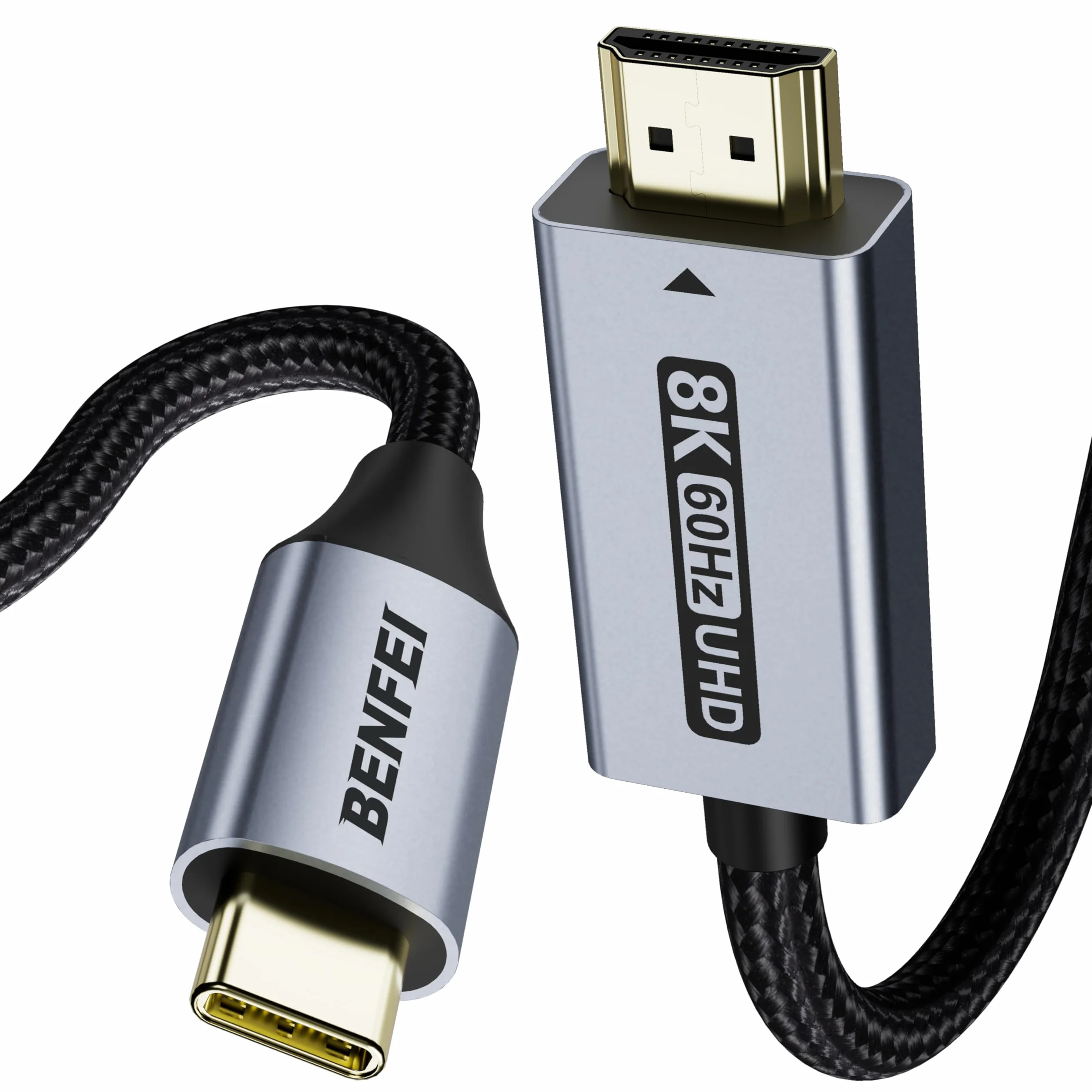 Kabel BENFEI USB C na HDMI 2.1 (8K@60Hz, 4K@240Hz, 6 stóp, obudowa aluminiowa, w oplocie nylonowym) Zgodny z iPhonem 15/16 Pro/Max, MacBookiem Pro/Air 2023, iPadem Pro, Book 2 Więcej