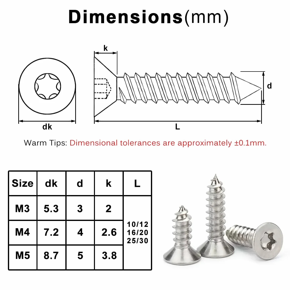 Drenky 100 szt. wkrętów do drewna torx 5x30 mm Stal nierdzewna A2 Wkręty do płyt wiórowych z pełnym gwintem i łbem stożkowym Wkręty samogwintujące Wkręty uniwersalne