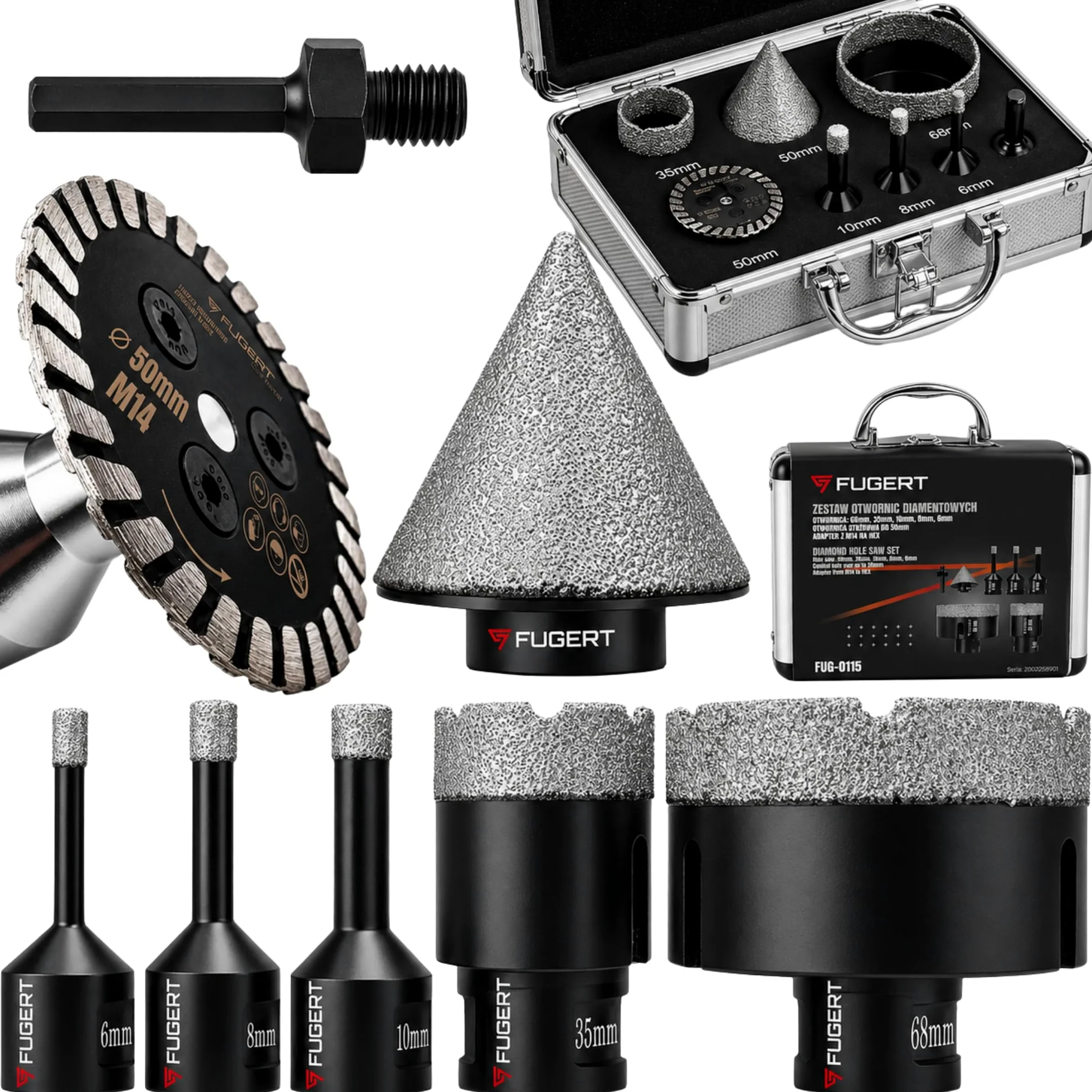 OTWORNICA DO BETONU ZESTAW OTWORNIC 6-68MM STOŻKOWA 50MM GRESU PŁYTEK