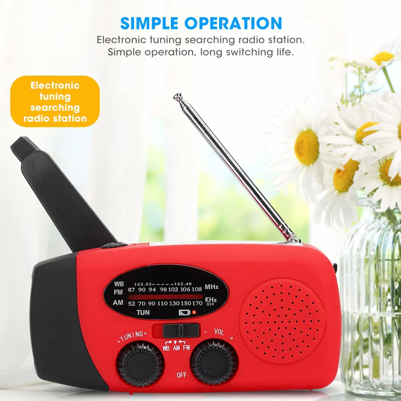 Solar Hand Crank Radio z NOAA Pogodowe Alert AM FM NOAA Multi-Pasme Odbiornik, ładowarka Telefoniczna USB