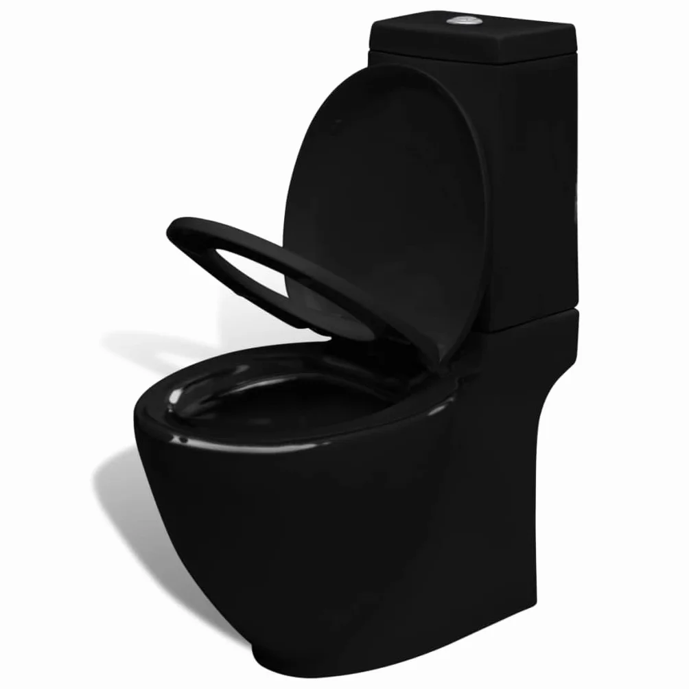 Ceramiczny zestaw bidetów do WC w kolorze czarnym, wolnoopadający, podwójne spłukiwanie 3/6 l, konstrukcja stojąca bez krawędzi, łatwa w pielęgnacji, idealny do łazienki i WC dla gości
