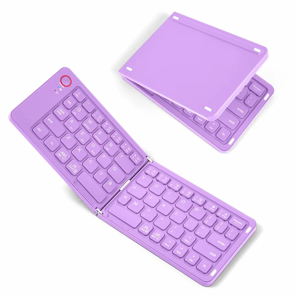 Aolso Składana klawiatura, składana, ładowalna, bezprzewodowa mini klawiatura do iOS, Android, Windows, QWERTZ, przenośna klawiatura radiowa w kieszonkowym formacie do iPada, smartfona, komputera