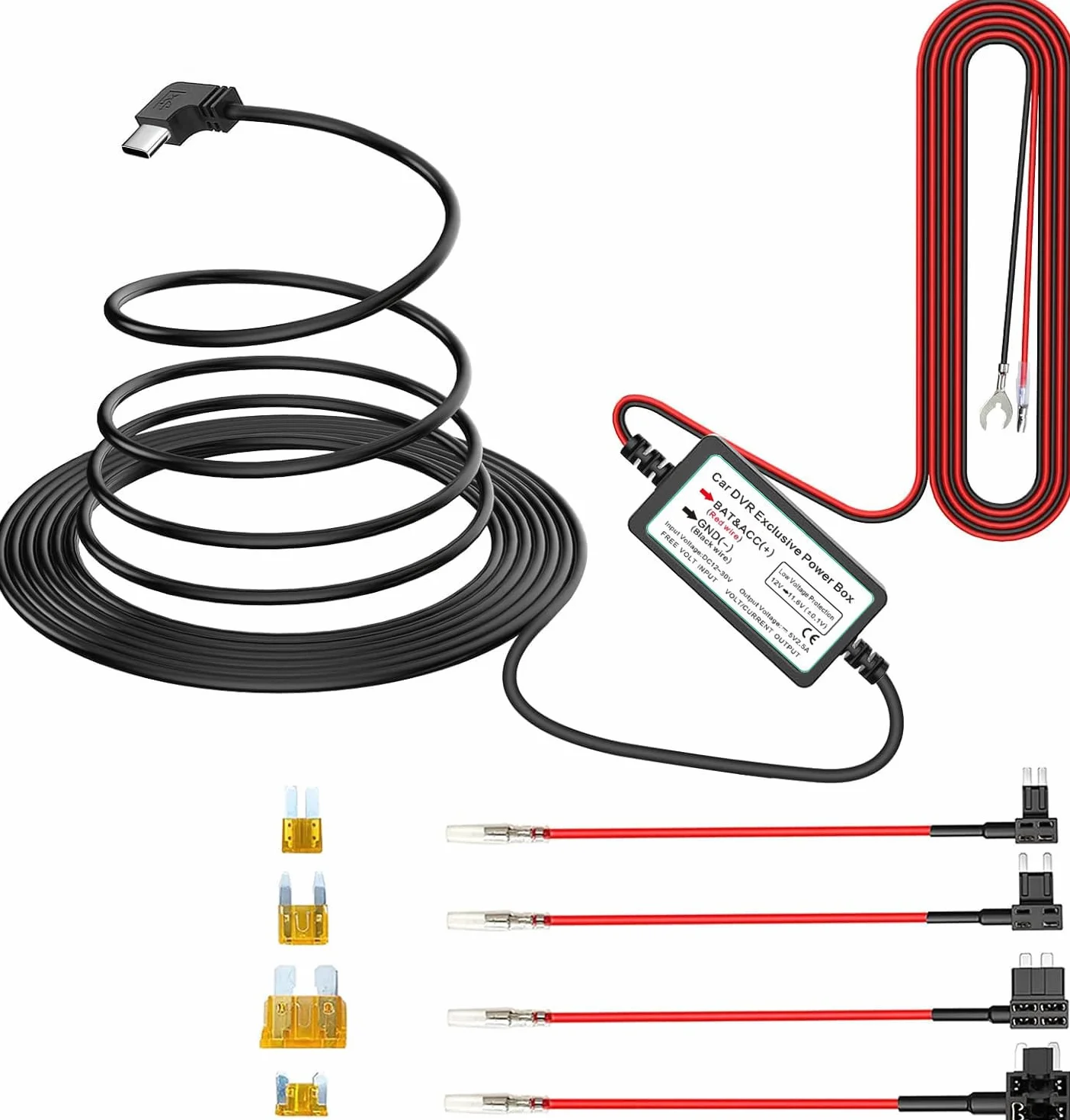 GUUZI Ładowarka do kamery samochodowej USB C 12V-24V do 5V/2,5A przewód zasilający 320 cm