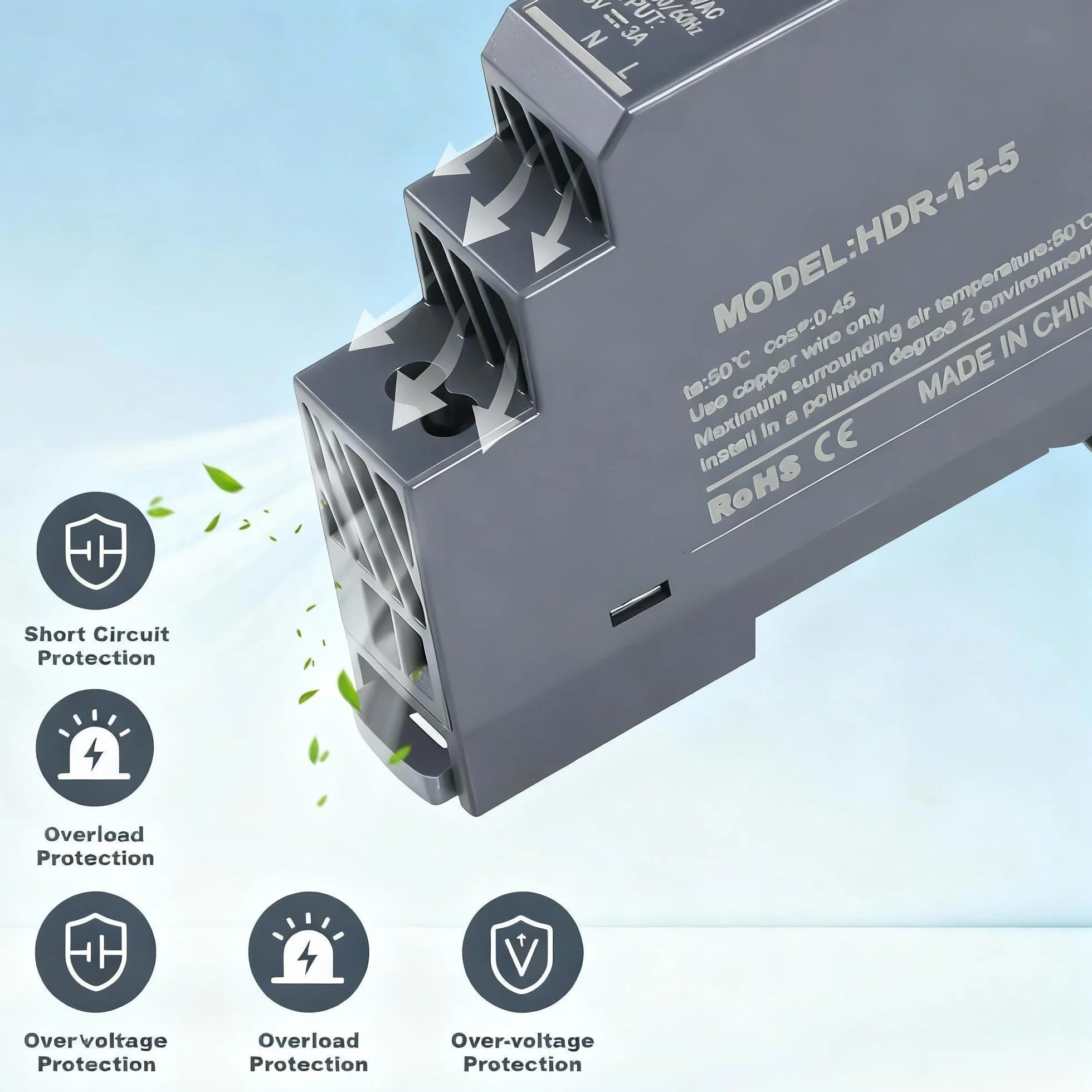 Starvortex Zasilacz na szynę montażową 5 V DC 3 A 15 W, wejście 100-240 V AC 50/60 Hz transformator szynowy DIN do automatyki domowej lub przemysłowej