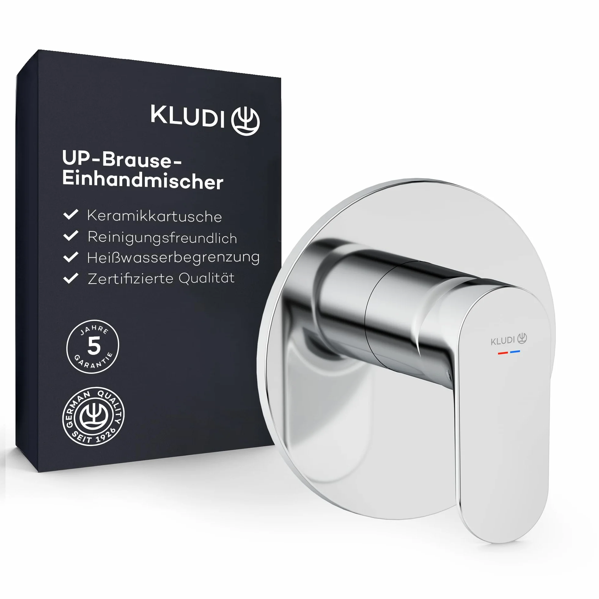 KLUDI -X1 podtynkowa armatura prysznicowa z ogranicznikiem ciepłej wody, bateria prysznicowa z wysokiej jakości ceramicznym wkładem do łazienki, chrom, wymagane akcesoria KLUDI Slimbox (art. 88022)