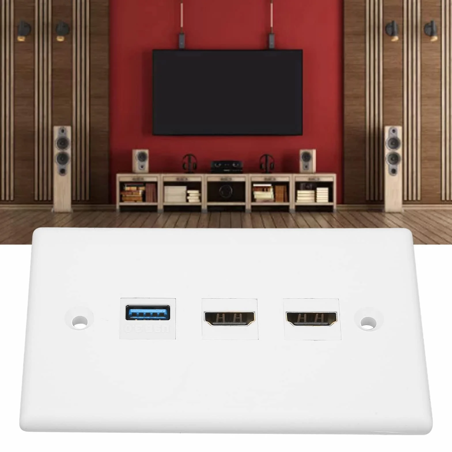 3-portowe Gniazdko ścienne HDMI z USB 3.0, Płyta ścienna Ethernet Bez Lutowania do Naściennych Telewizorów HD, Strumieniowe Odtwarzacze Wideo, Projektory, do Domowego Biura