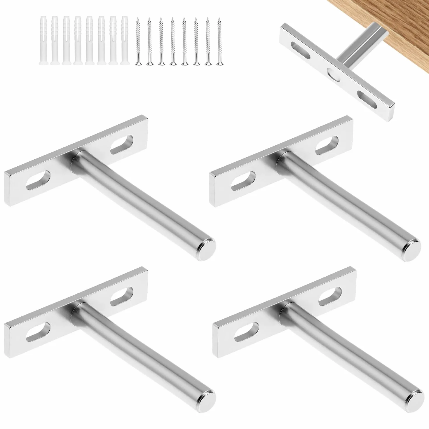 QWORK® 4 szt. Niewidoczne wsporniki półki 75mm Pływające wsporniki półki ze śrubami i kotwami do montażu ściennego Meble gabinetowe
