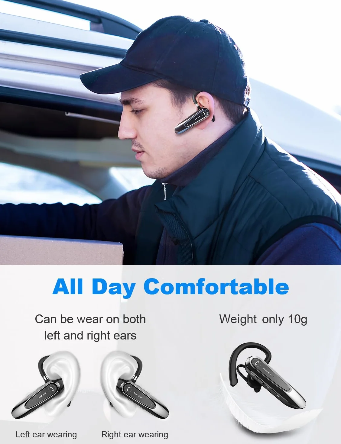 New Bee Bluetooth Headset V5.0 z podwójnym mikrofonem 25-godzinny czas rozmów głośnomówiący