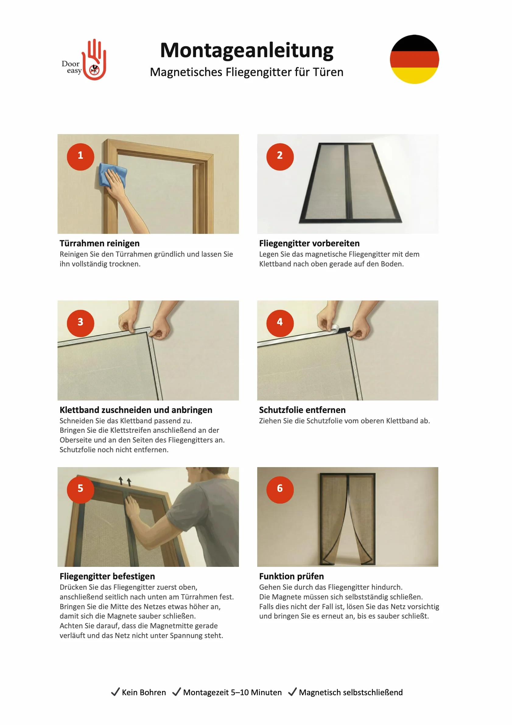 Door easy Moskitiera na drzwi, z wytrzymałego włókna szklanego, z bardzo mocnymi magnesami, ochrona przed owadami na drzwi balkonowe, tarasowe, zasłona magnetyczna bez wiercenia (100 x 240)
