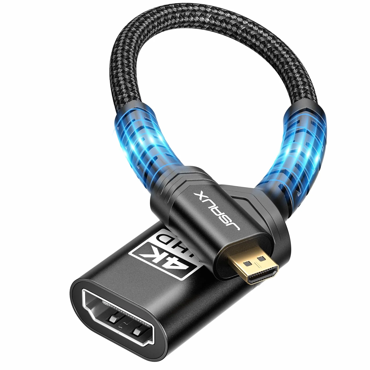 JSAUX Adapter Micro HDMI na HDMI 4K 60Hz HDR 3D 18 Gbps kompatybilny z Raspberry Pi 5/4 czarny