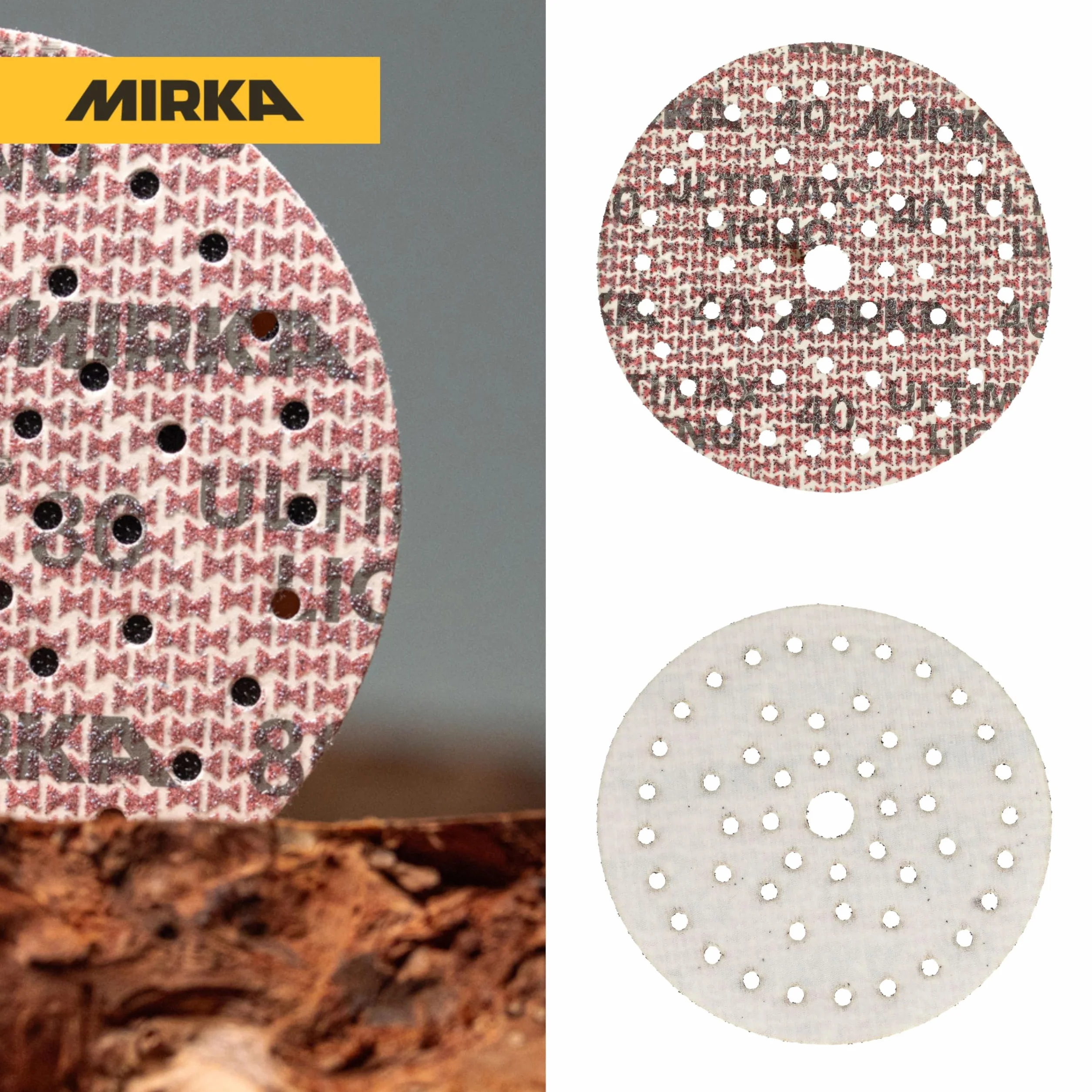 Mirka - abrasive sheets - Ultimax Ligno 150 mm rzep Multifit | Uniwersalne arkusze ścierne z rzepem do szlifierek 150 mm wysoka trwałość i skuteczność szlifowania