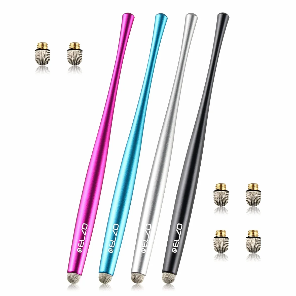 ELZO rysik uniwersalny dotykowy 4 sztuki do iPhone iPad Samsung Surface Huawei Chromebook czarny srebrny jasnoniebieski różowy