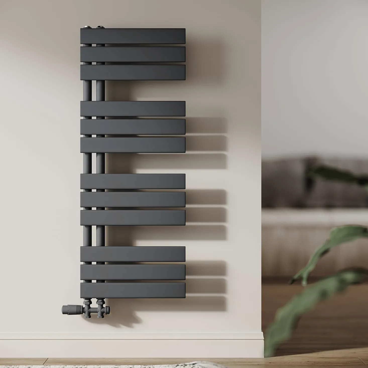 Grzejnik łazienkowy, 1038 x 400 mm, panel do suszarki na ręczniki, wieszak na ręczniki, antracyt, przyłącze boczne, grzejnik z antracytowym termostatem