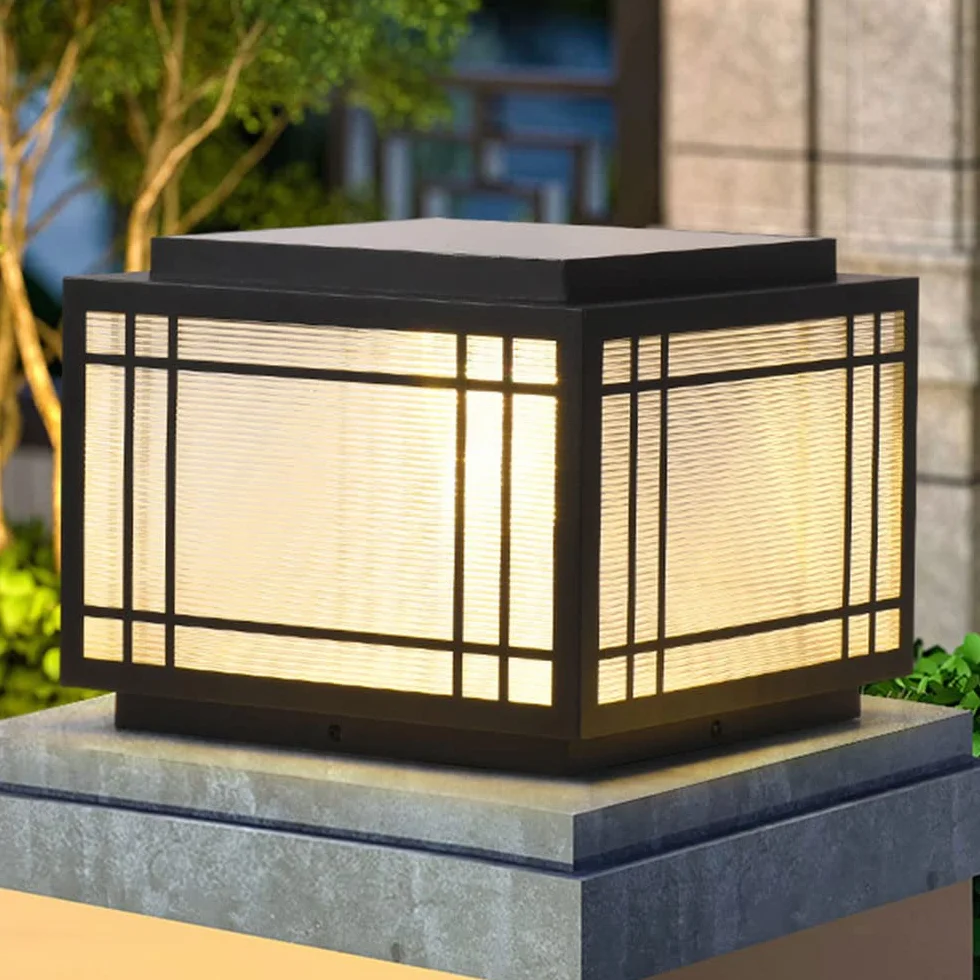 RCIDOS Kwadratowy Szklany Klosz Lampy LED Solarny Reflektor Kolumnowy Garden Decor IP54 Wodoodporna Lampa Słupkowa Zewnętrzne Lampy Ogrodowe Na Patio Oświetlenie Ścieżki Do Patio Ogrodowego