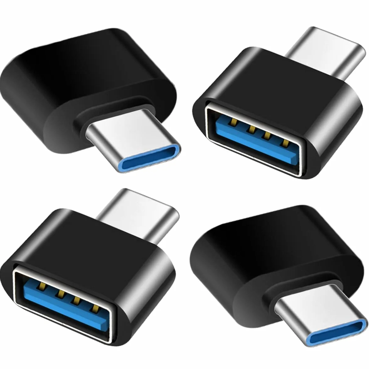 Adapter USB C na USB 3.0 OTG 4 Sztuki, Kompatybilny z MacBook iPhone 17/16/15 iPad Samsung Galaxy S25 S24 S23 A56 A36 A16, Czarny