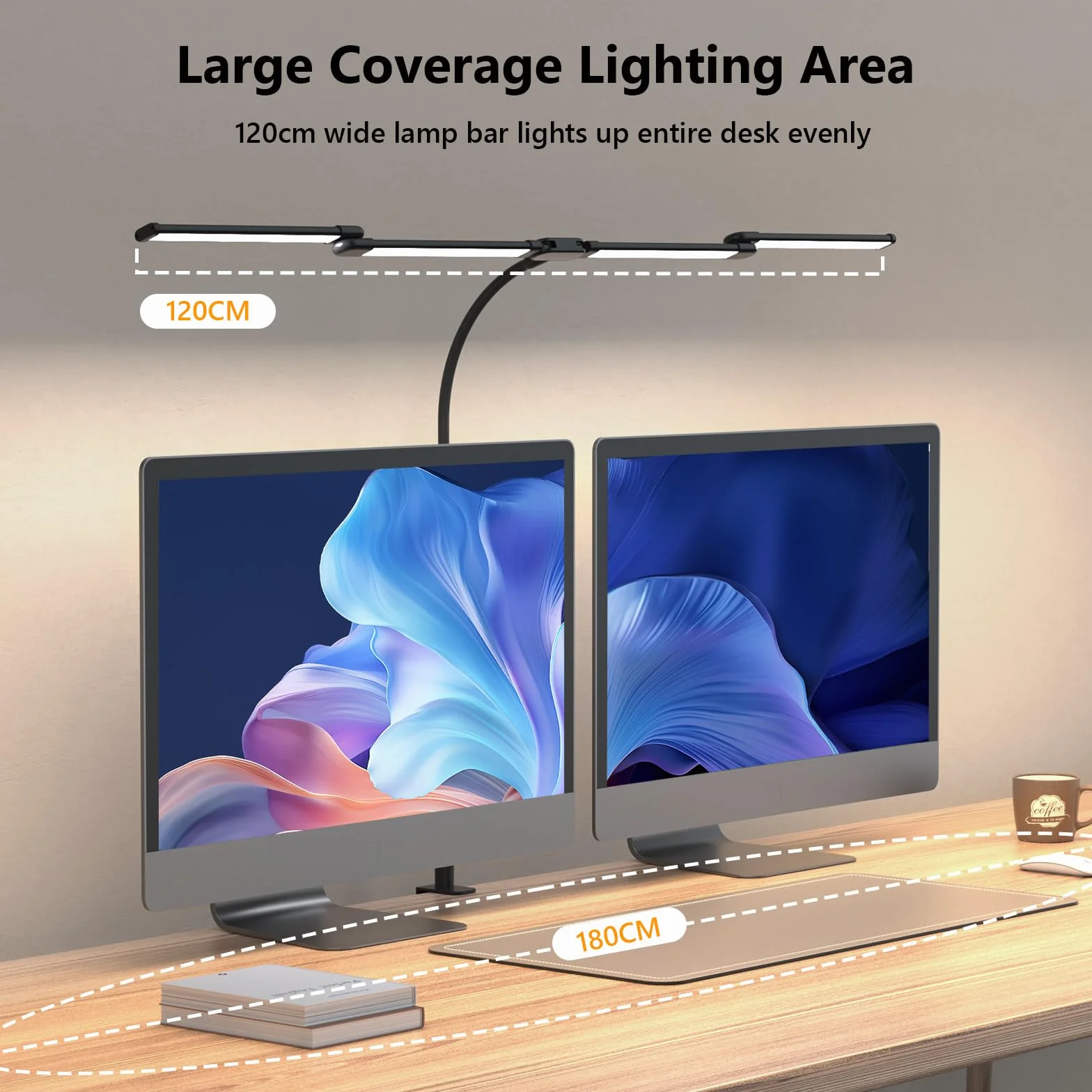 Comely Lampa biurkowa LED z możliwością ściemniania 24 W, 120 cm, 2750 lm, 4 biurka LED z 5 temperaturami światła, lampa biurkowa z 10 ustawieniami jasności, lampa biurkowa z zaciskiem, czarna