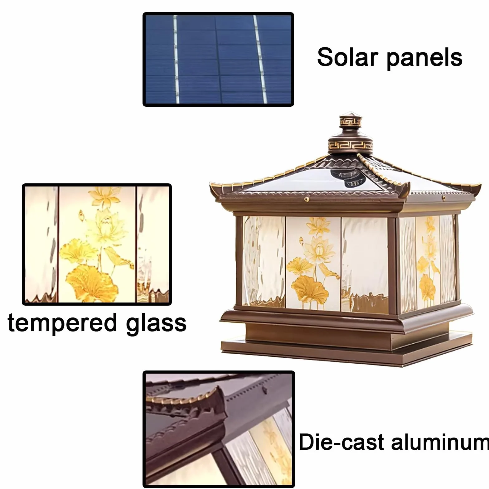 Lampy solarne do użytku na zewnątrz, oświetlenie LED z wytrzymałą obudową z aluminium i szkła hartowanego, idealne na dziedzińce, słupki bramowe i ogrodzenia