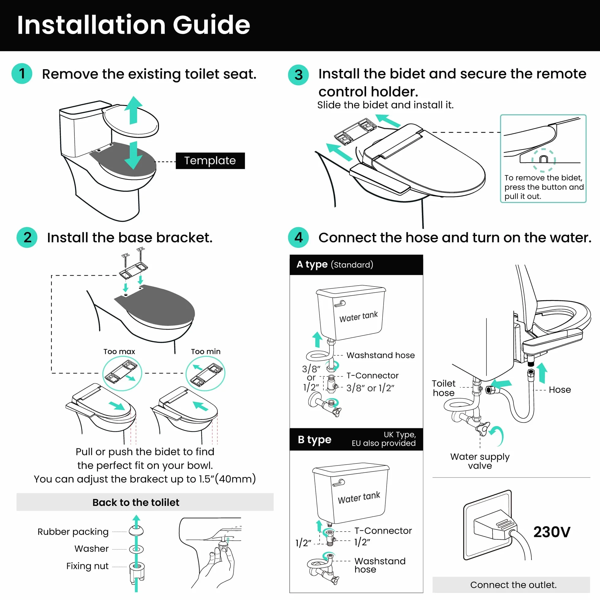 VOVO STYLEMENT VB-4100SR Electronic Smart Bidet Toilet Seat, Easy Install, Heated Seat,Warm Dry and Water, LED, Deodorization, Eco Power Save,Self Cleaning Full Stainless Nozzle, Round, Made in Korea