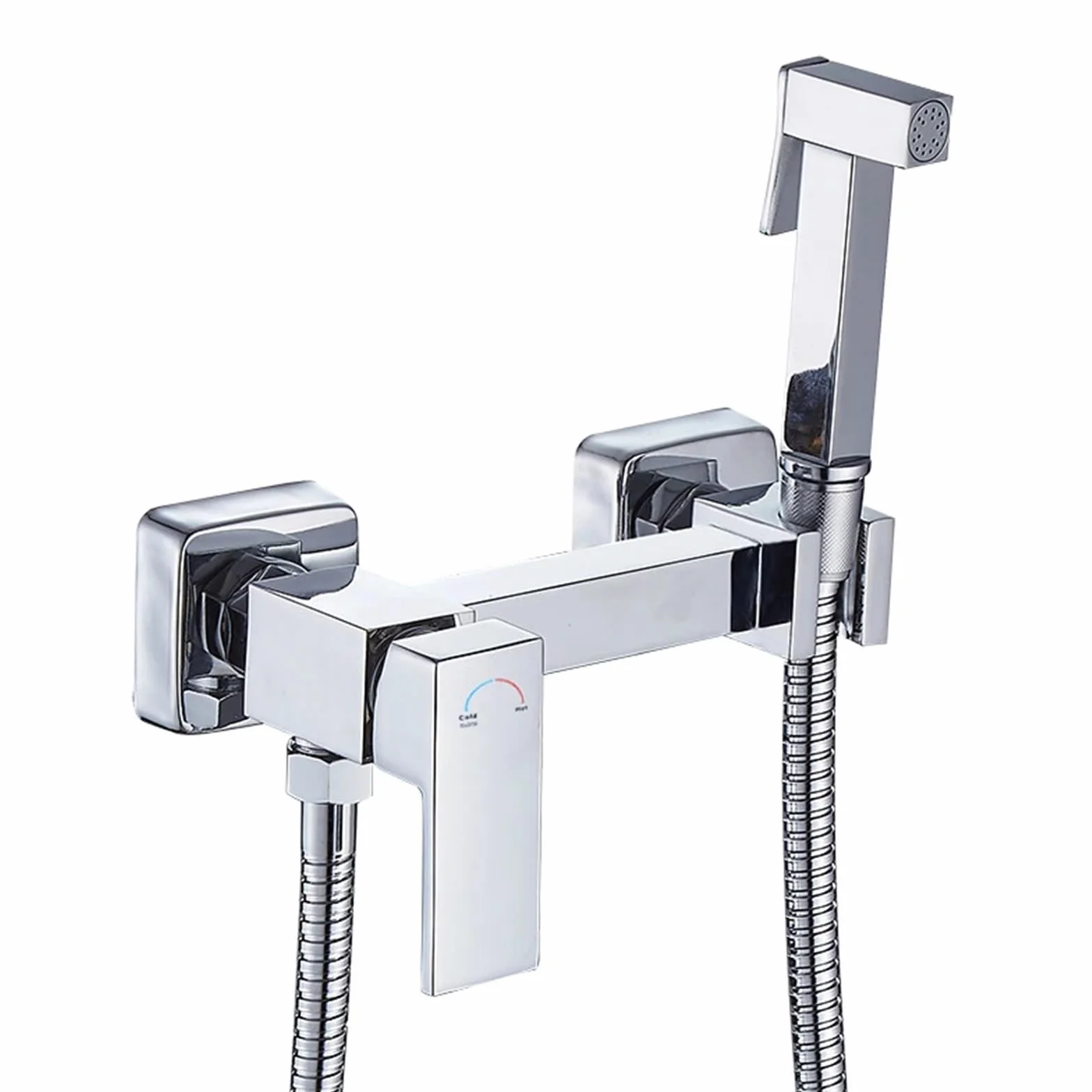 Bidety kwadratowy mosiądz chromowany bidet bateria toaletowa prysznic przenośny opryskiwacz zestaw ciepłej i zimnej wody kran higieniczny prysznic (BR-3324306C)