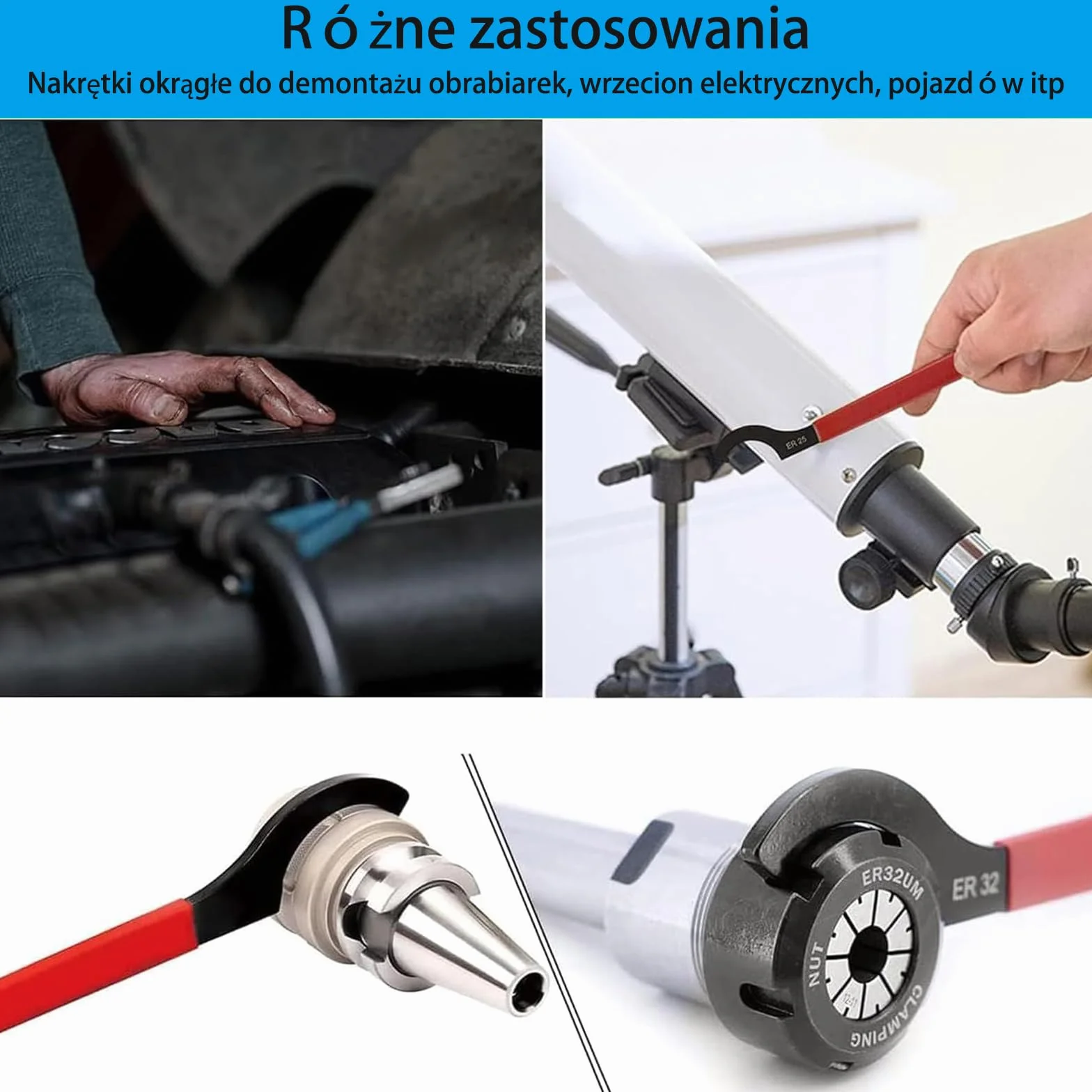 Klucz hakowy półksiężyc – Zestaw 6 kluczy CNC do uchwytów narzędzi – Rozmiary C32, ER40, ER32, ER25, APU16, APU13 – Do regulacji wysokości samochodu, amortyzatorów, łożysk
