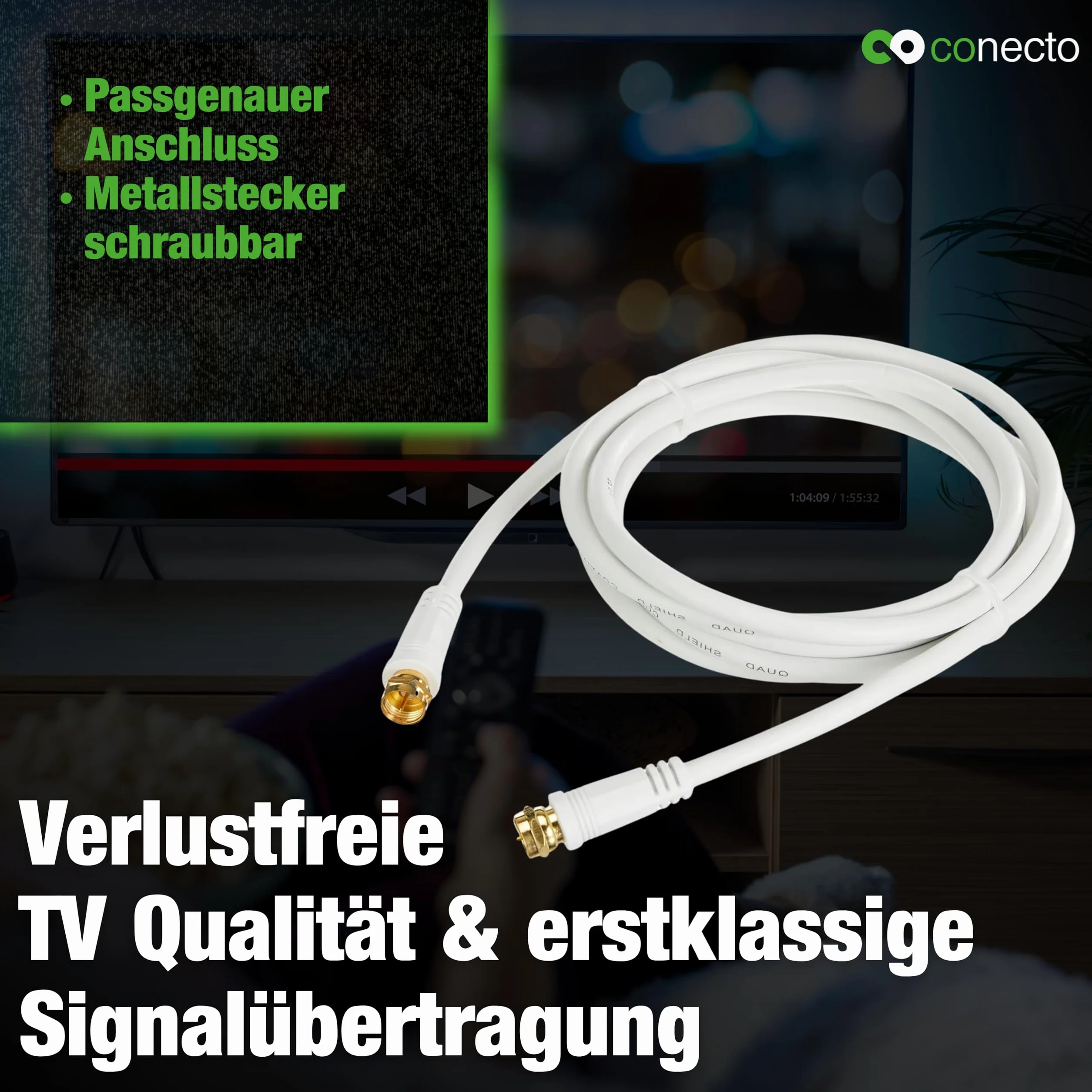 Conecto Kabel antenowy SAT koncentryczny biały 1,00 m