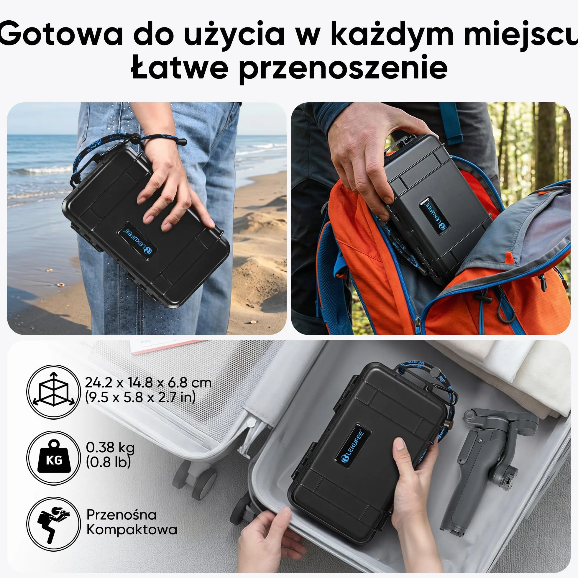 Lekufee podróżne wodoodporne twarde etui do stabilizatora DJI Osmo Mobile 8P i innych akcesoriów (tylko etui i torba)