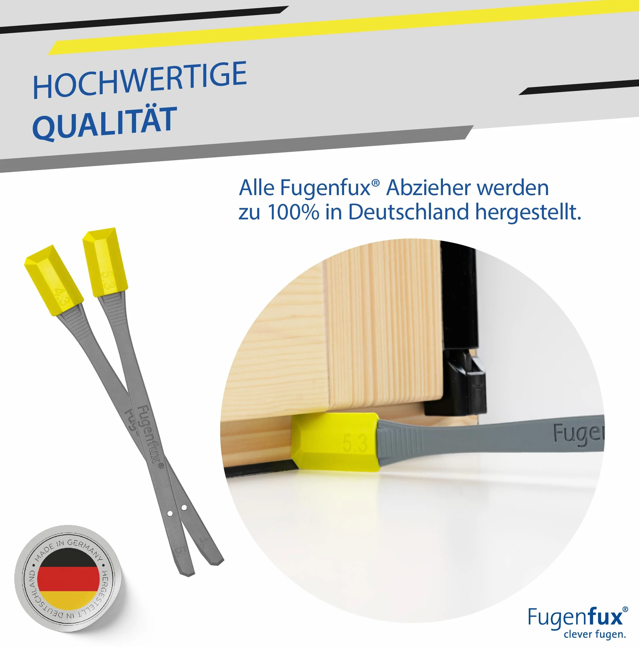 FUGENFUX® Mały nowy | specjalny ściągacz do fug do małych fug | zestaw 2 sztuk w rozmiarach 4,3 i 5,3 mm | rewolucyjna magiczna końcówka do ciasnych miejsc (model 2024)
