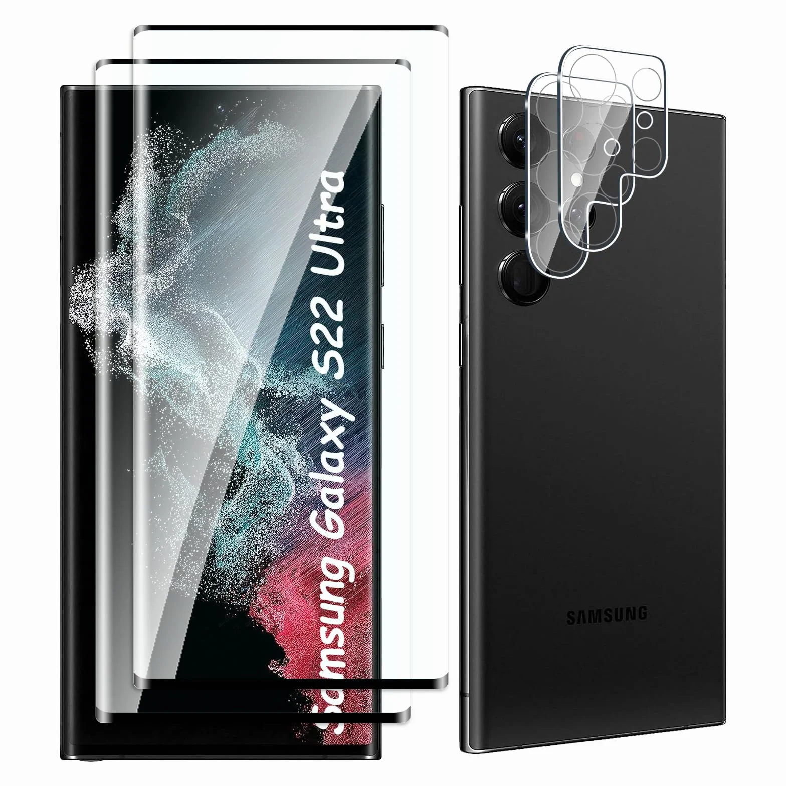 QZYF [2 + 2 sztuki] folia ochronna ze szkła hartowanego kompatybilna z Samsung Galaxy S22 Ultra i aparatem, bez pęcherzyków powietrza, twardość 9H, odporna na zarysowania, zakrzywiona 3D, ochrona
