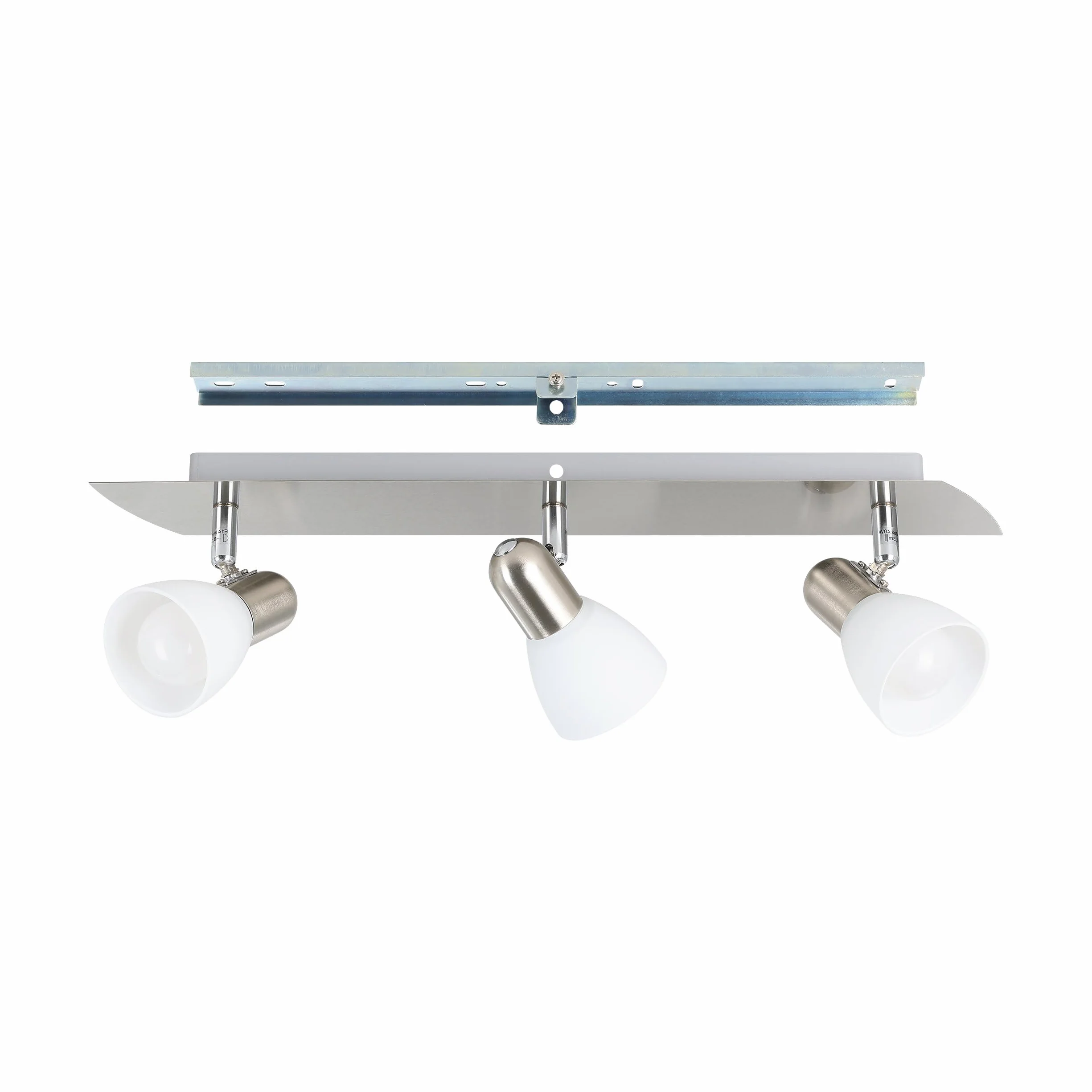 EGLO Lampa sufitowa Enea, 3-płomienna lampa sufitowa | reflektory sufitowe z metalu w kolorze niklu matowego, mleczne szkło w bieli, lampa do salonu, spoty z gniazdem E14, długość