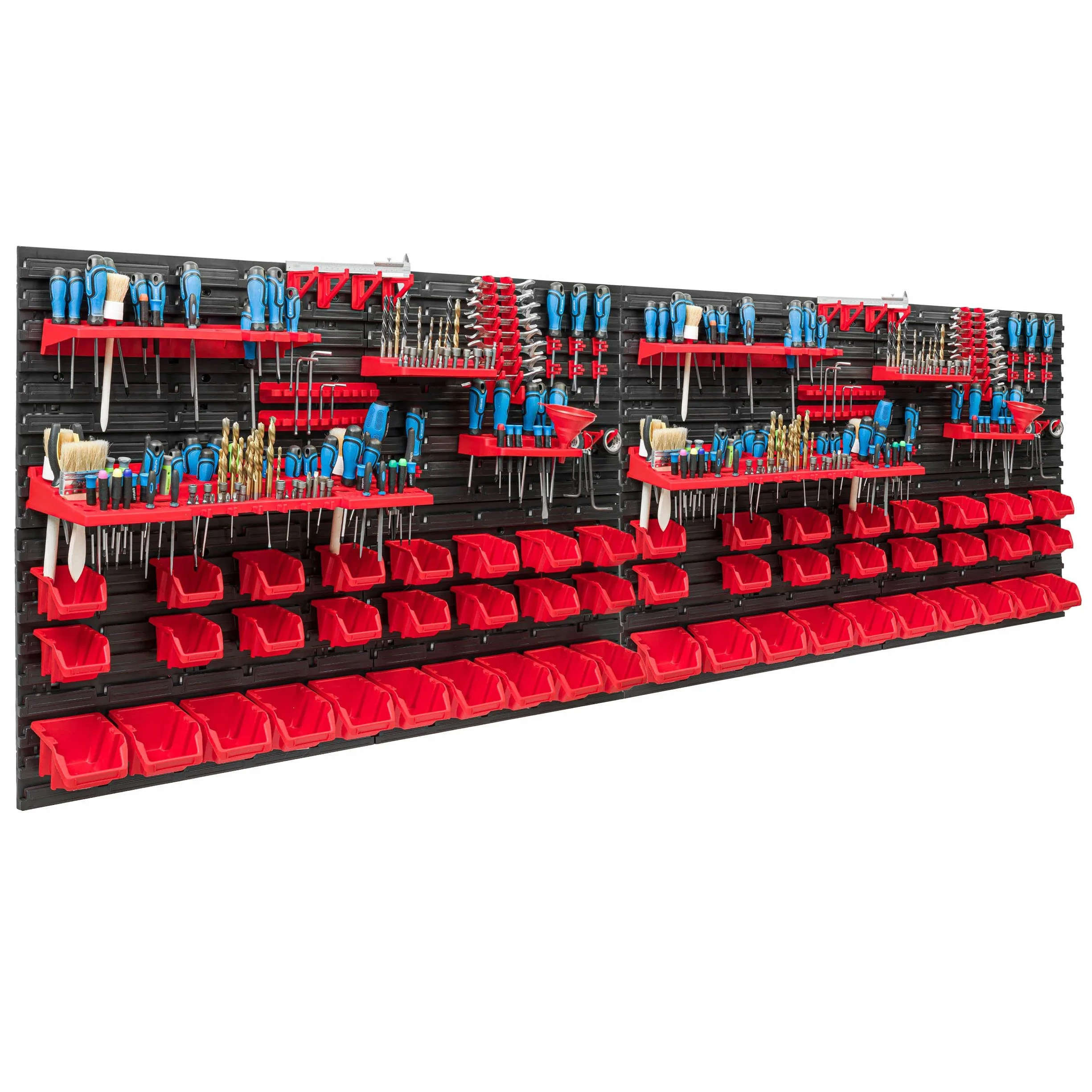 System magazynowy regał warsztatowy | 230 x 78 cm | 52 szt. pudełko | regał ścienny z uchwytami narzędziowymi i pojemnikami do układania - płyty ścienne ekstra mocny regał magazynowy regał garażowy