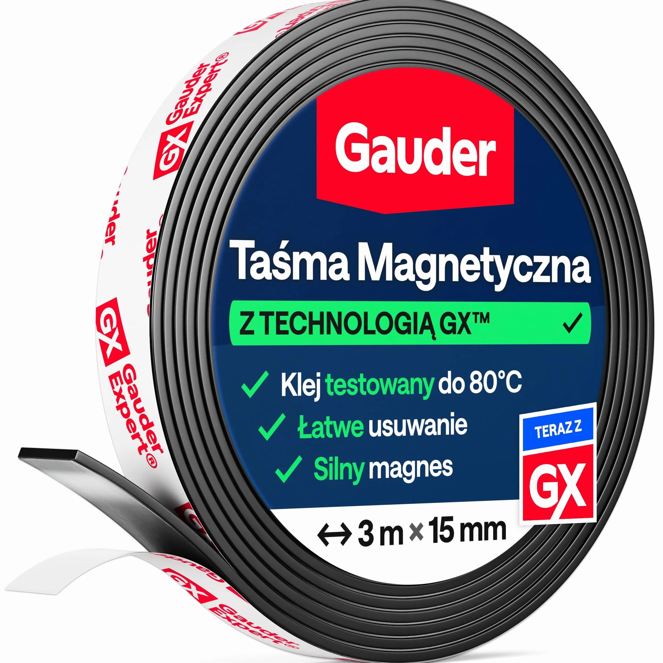GAUDER Taśma Magnetyczna Samoprzylepna Mocna - Magnetyczny Pasek do Cięcia o Wysokiej Przyczepności - Taśma z Mocnym Klejem (3 m x 15 mm)