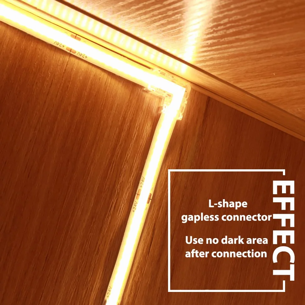 Arotelicht Zestaw Złączy Do Taśm COB LED 12V 24V, Szerokość 8mm, 6 Szt. Konektory Środkowe Przezroczyste, 4 Szt. Kształt L