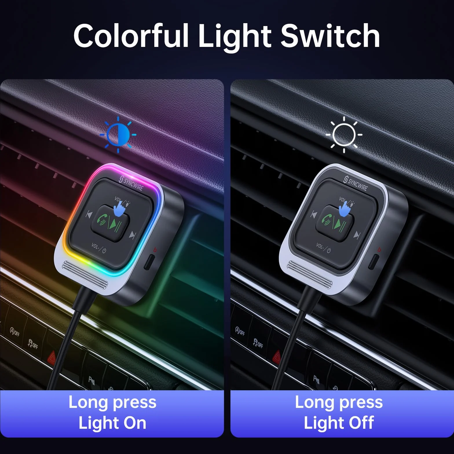 Syncwire Bluetooth 5.4 Adapter samochodowy z mikrofonem, Aux 3.5mm, zestaw odbiornika, kabel nawijany, głęboki bas HiFi
