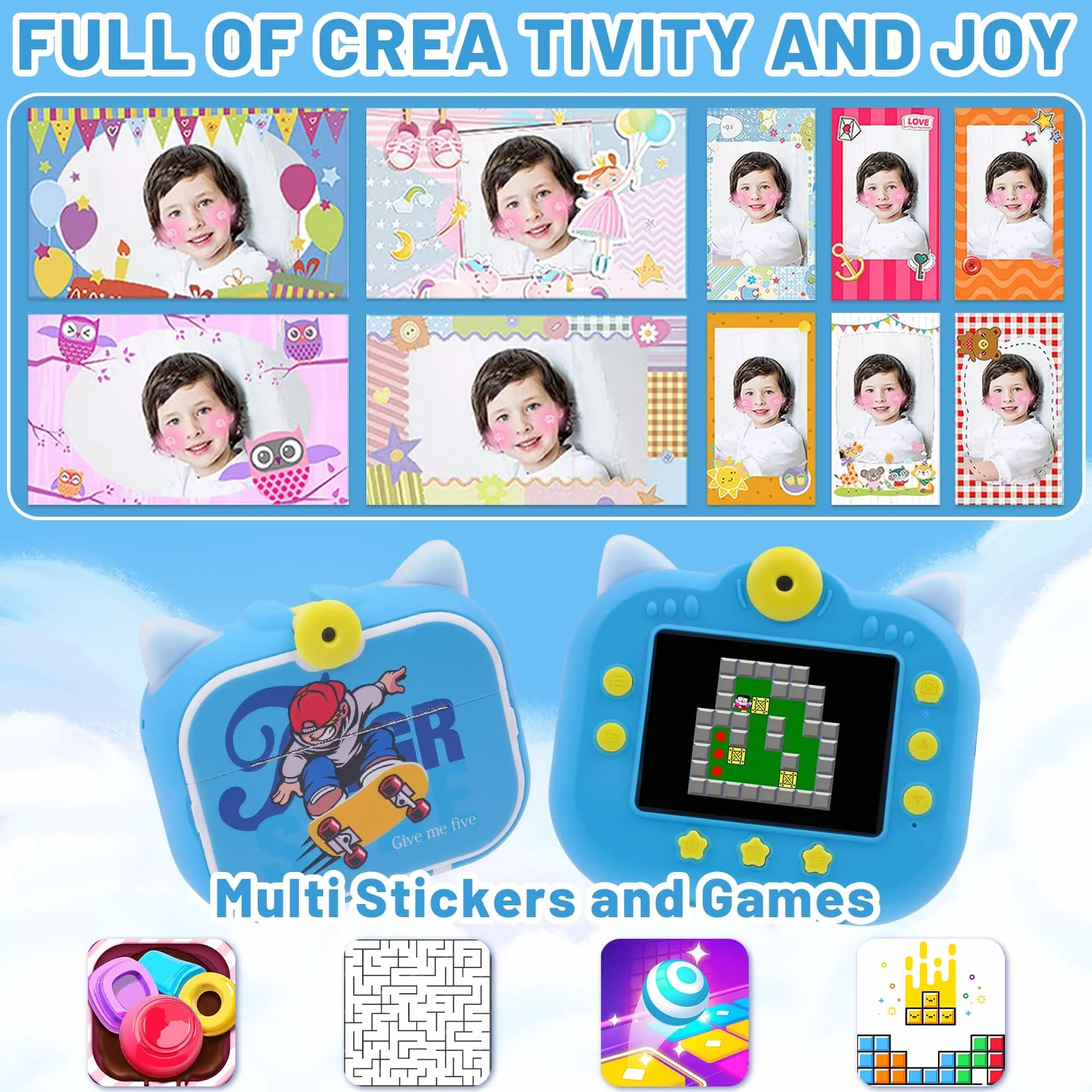 DYNASONIC Instant Children's Camera 2nd Generation 48MP 2.5K UHD Digital Photo Video with 32GB SD Card Gift for Kids 3-14