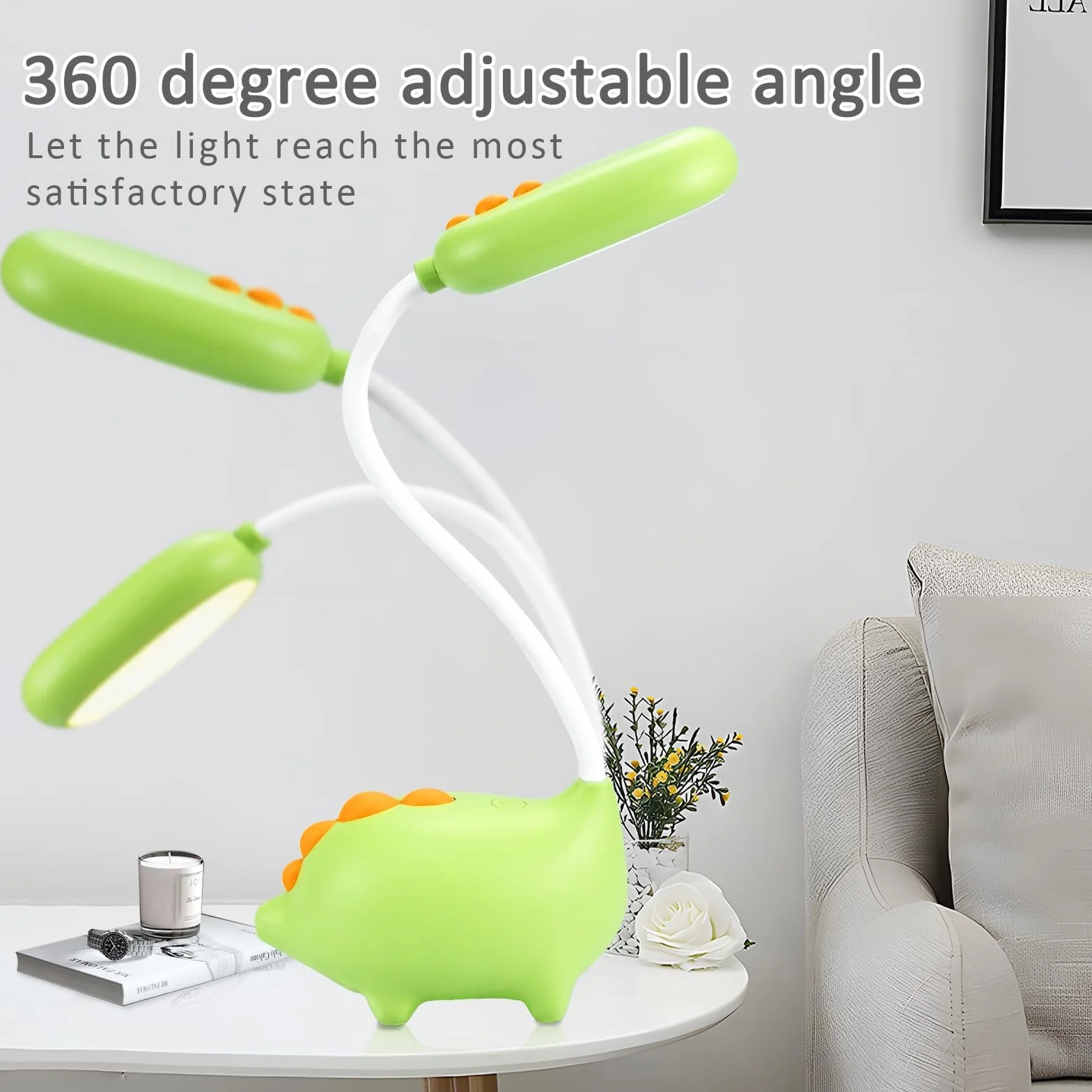 Dinozaur lampa biurkowa dla dzieci, chłopców, lampa biurkowa, ładowana przez USB, dotykowa, lampa biurkowa, ochrona oczu, do sypialni, lampka do czytania, prezent