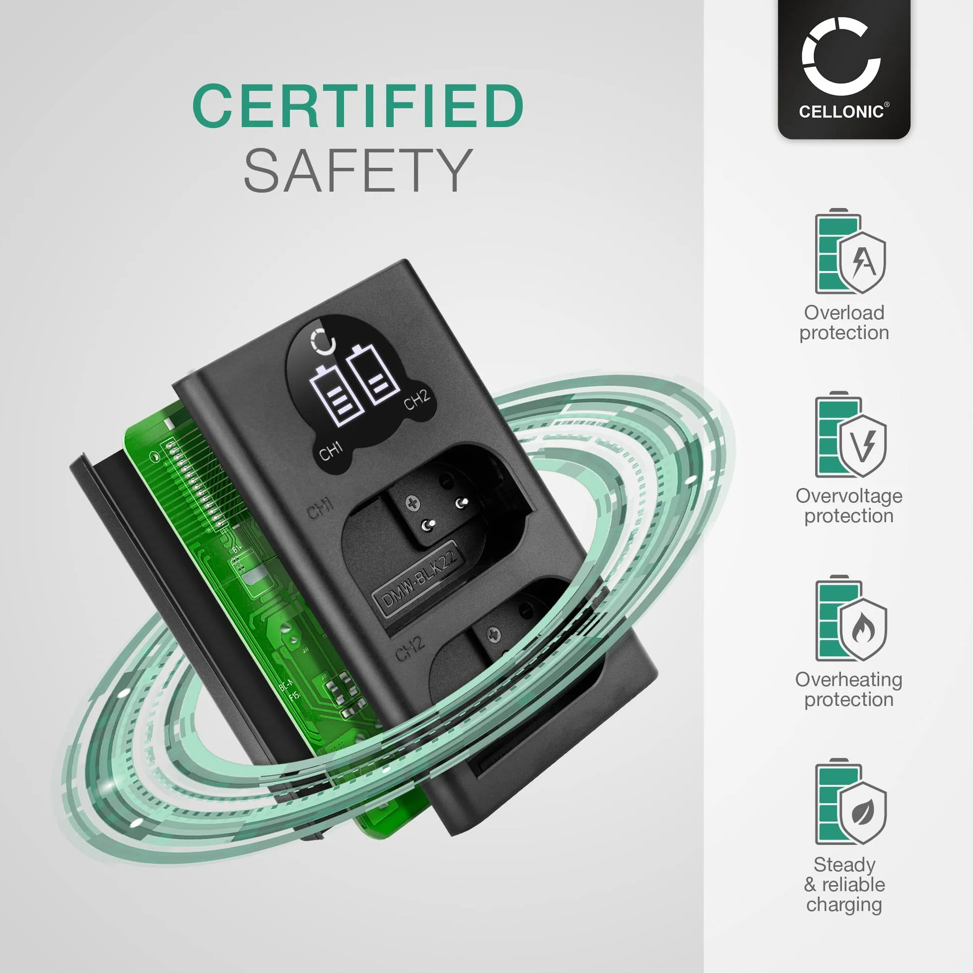 CELLONIC DMW-BLK22 podwójny kabel ładujący kompatybilny z Panasonic Lumix DC-GH5 II DC-GH6 S5 G9 GH5S DMW-BTC15 ładowarka akumulatorów