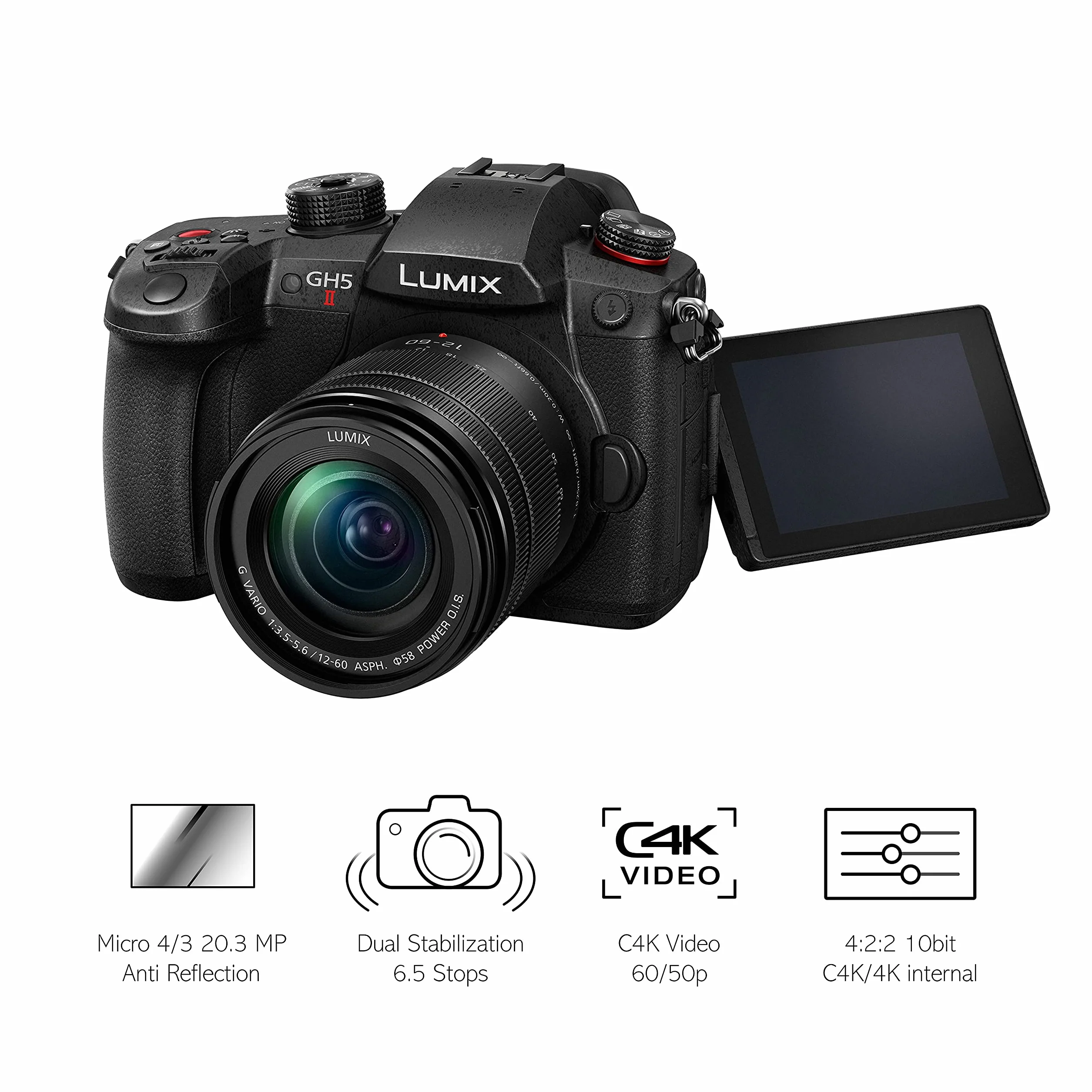 Panasonic Lumix DC-GH5M2M hybrydowy aparat bezlusterkowy 20.3MP 12-60mm F3.5-5.6 czarny