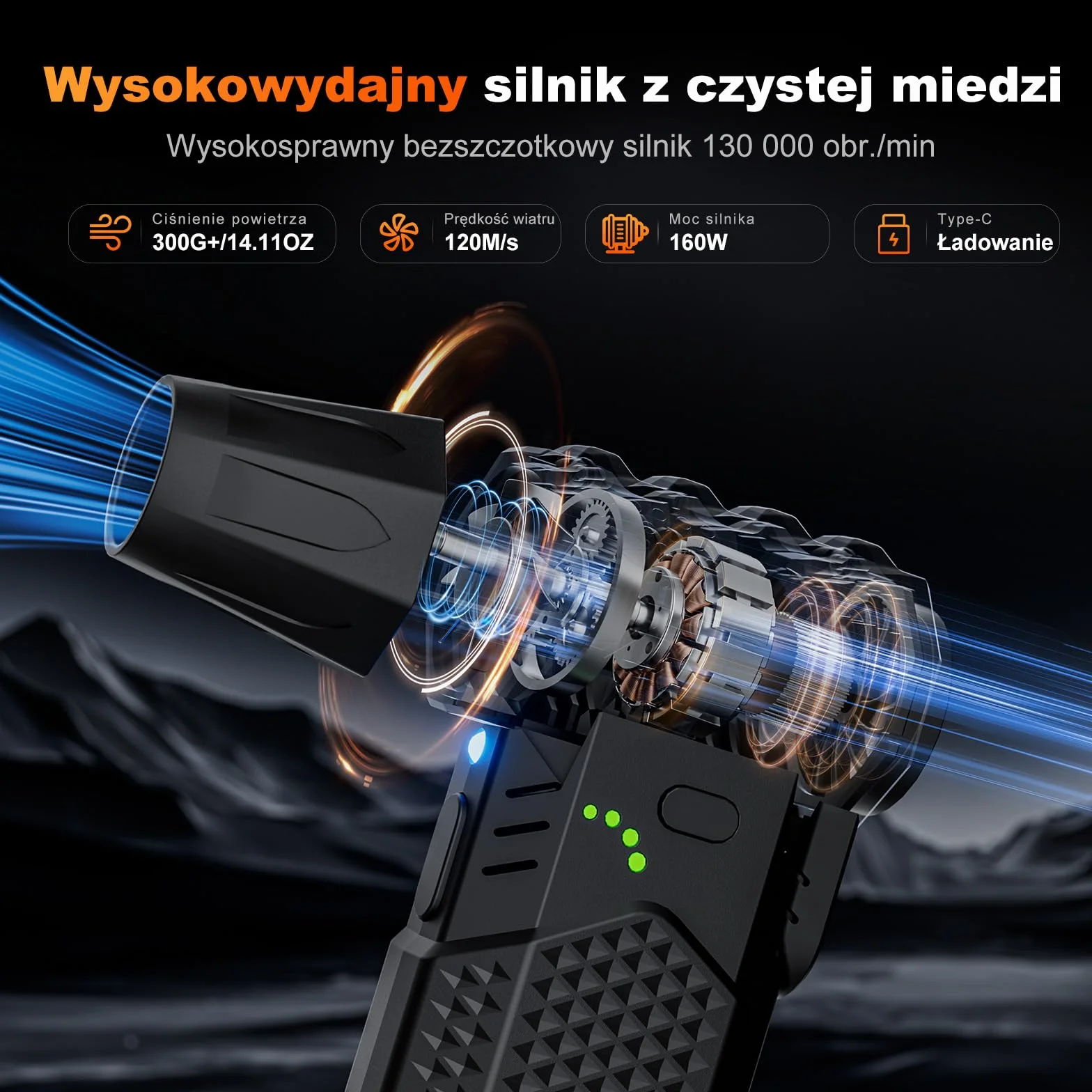 Elektryczna dmuchawa do kurzu 2 w 1 130000 obr./min z LED