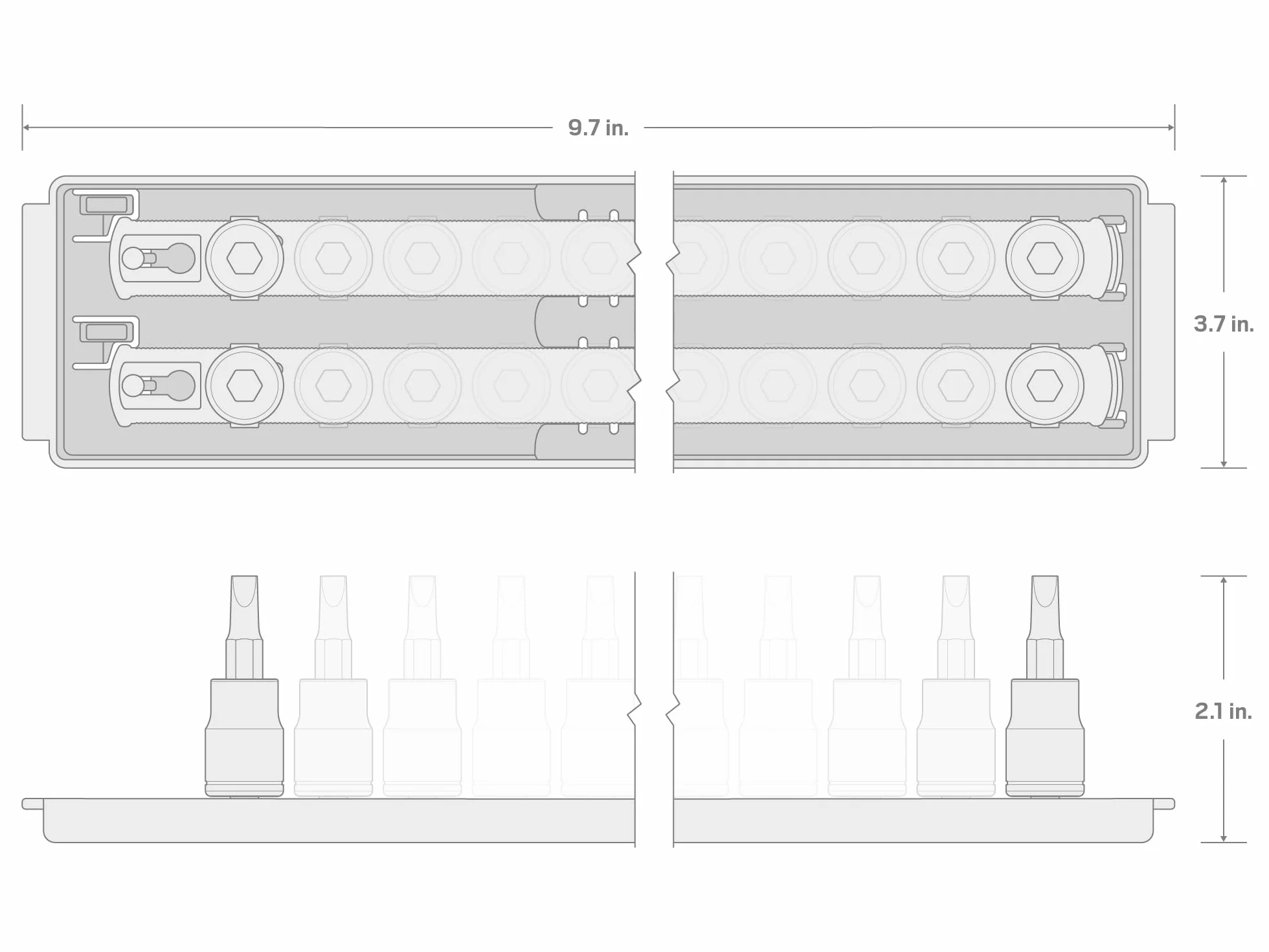 TEKTON Zestaw nasadek sześciokątnych 1/4 cala z szynami, 21-częściowy (5/64-5/40.6 cm, 2-8 mm) | SHB90203