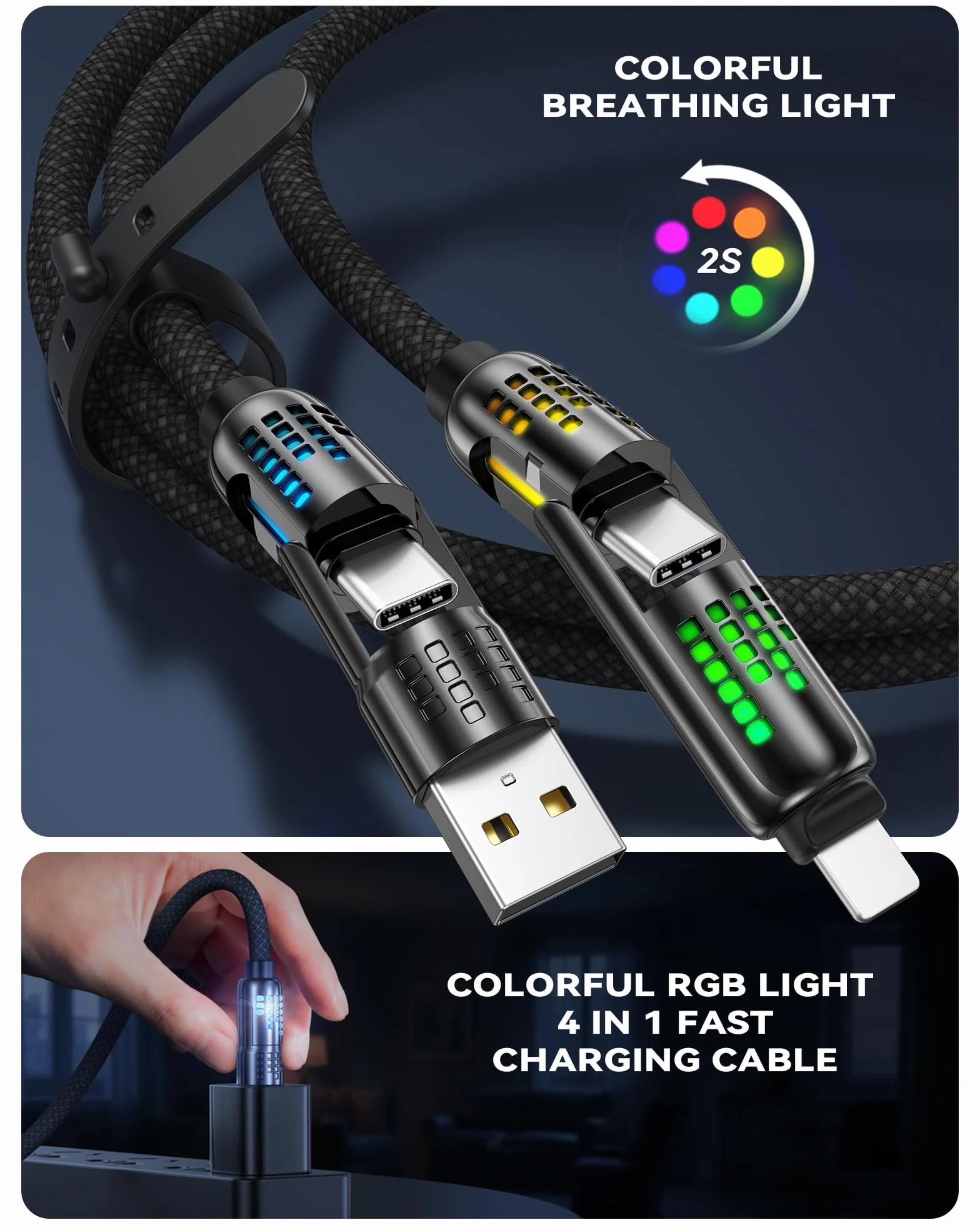 RAVIAD Wielofunkcyjny kabel USB 4 w 1 240 W 2 M USB C/USB A na Lightning iPhone 16/15/14