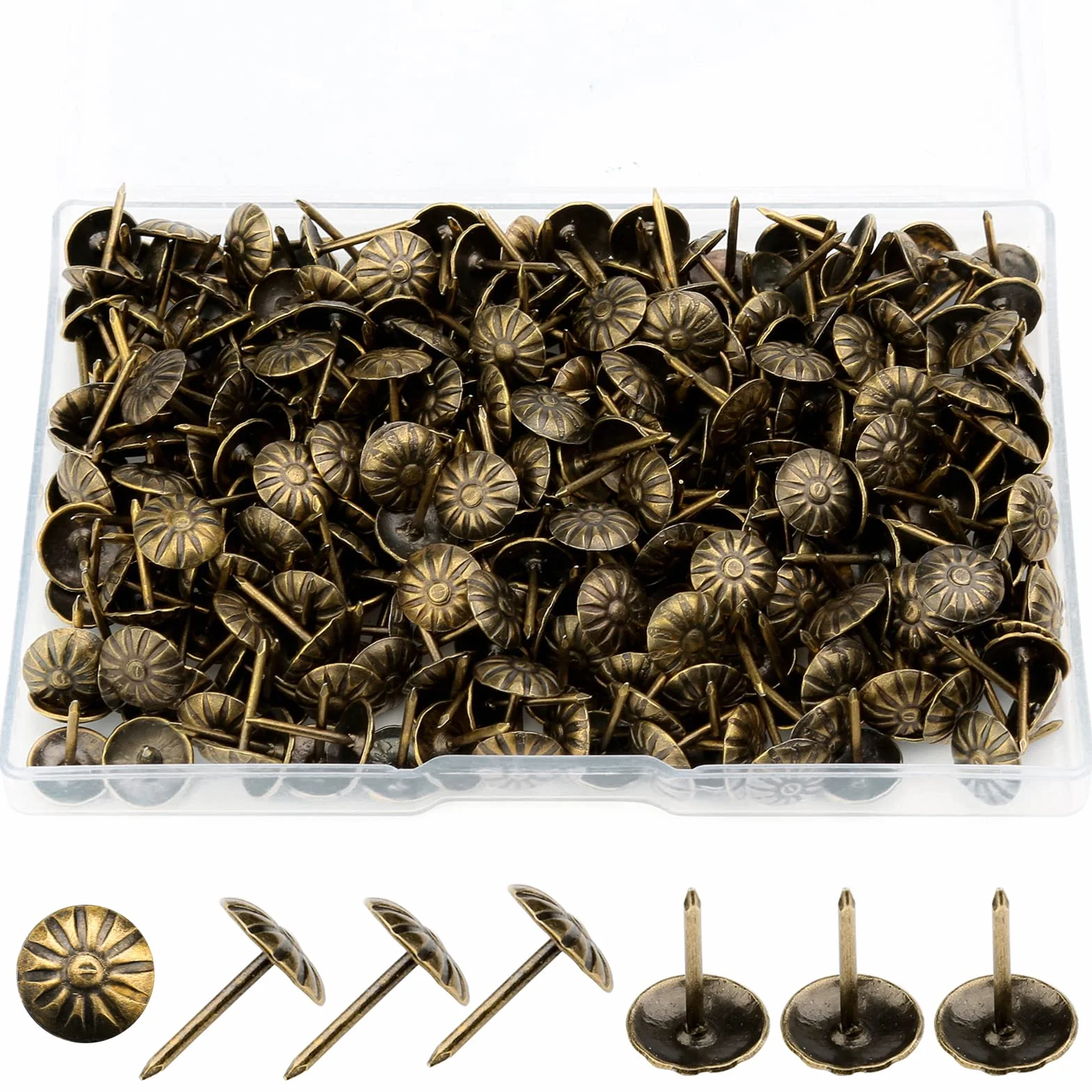 300 sztuk gwoździ tapicerskich, pinezki tapicerskie w stylu vintage, pinezki, pinezki, ozdobne gwoździe do dekoracji sofy, drzwi i innych mebli 11 x 17 mm (zielona patyna)