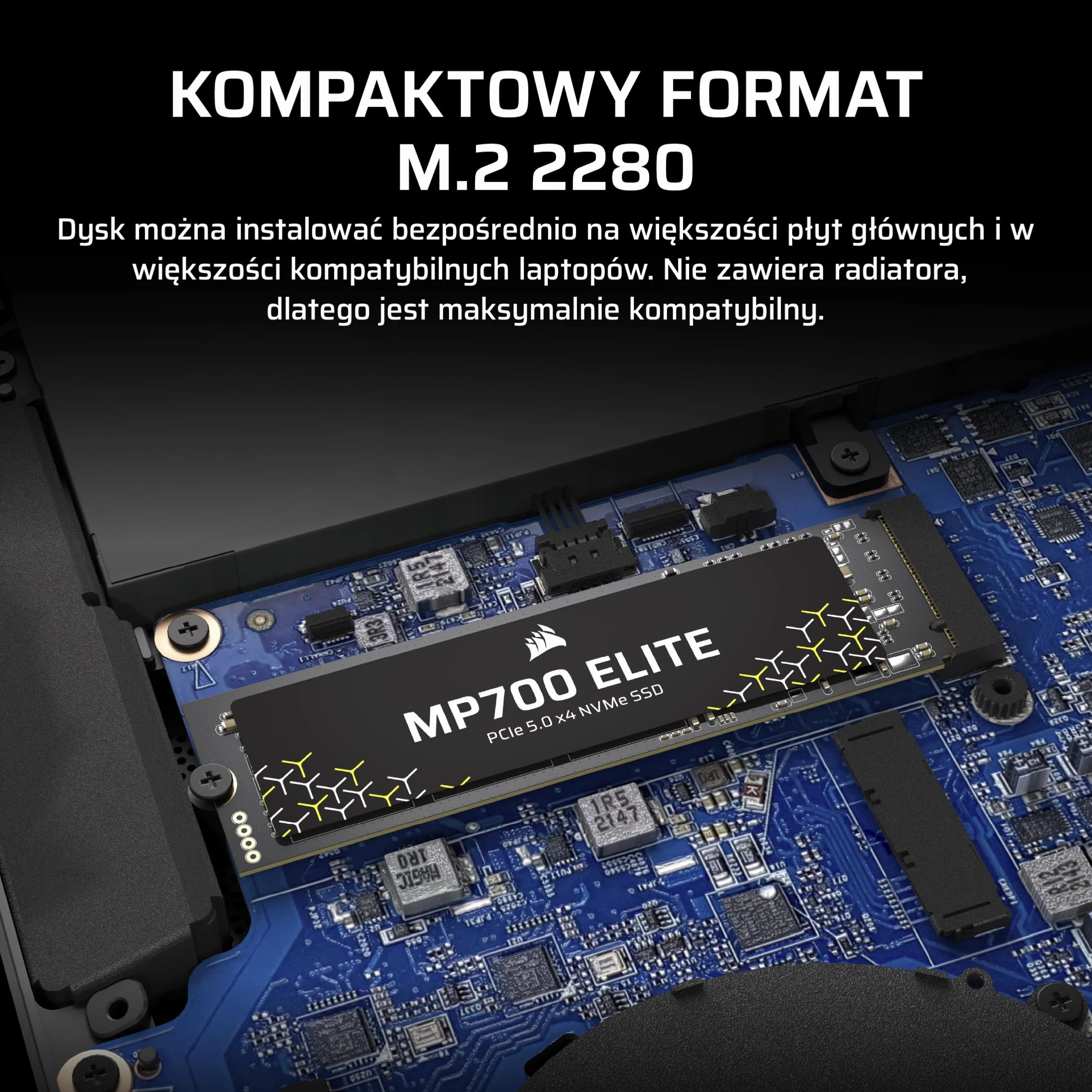 CORSAIR MP700 ELITE 1TB PCIe 5.0 x4 NVMe SSD M.2 2280 10000 MB/s Czarny