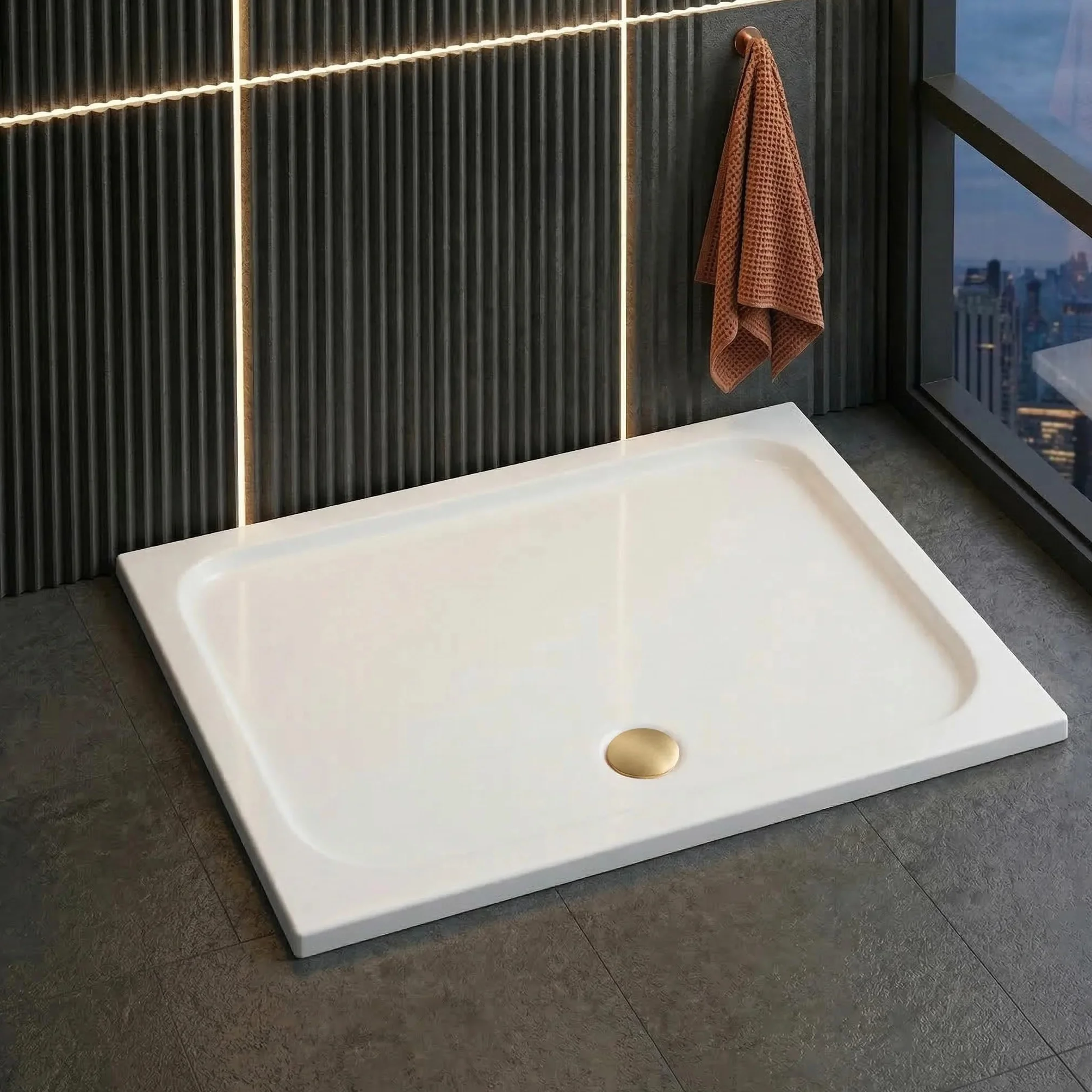 Rea - Brodzik Prysznicowy Akrylowy Belmond Biały 80X100 80X100 syfon miedź sczotkowana - 100 x 80 x 5 cm