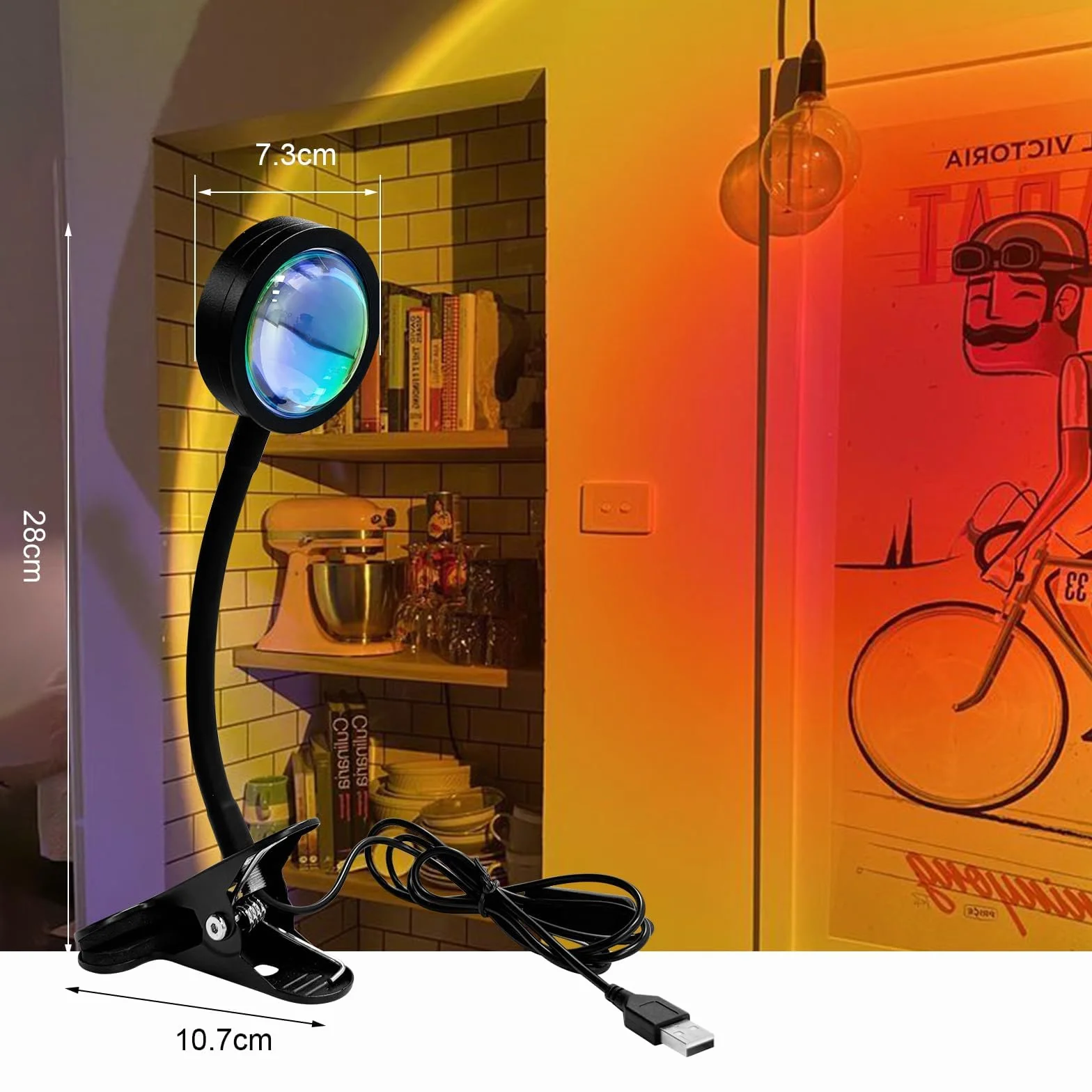 GY Clamp Sunset Lamp, 4 kolory Sunset Lamp, port USB Sunlight LED Projector, obracanie o 180°, idealne do zdjęć, selfie i dekoracji salonu