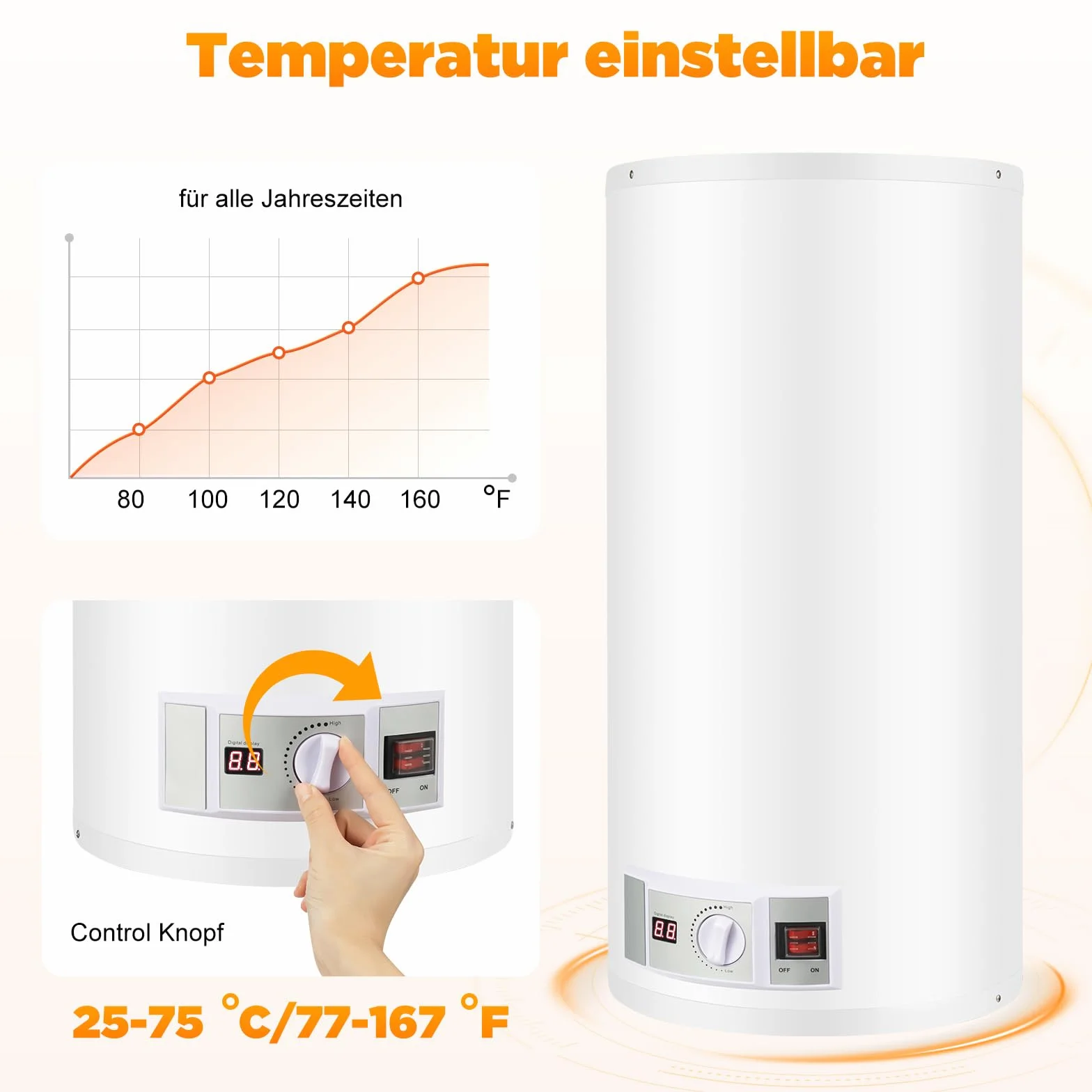 Podgrzewacz wody, pojemność 80 l, pojemność 2000 W, elektryczny bojler z regulacją temperatury 30-75°C, energooszczędny, do łazienki, prysznica, kuchni i pod stół