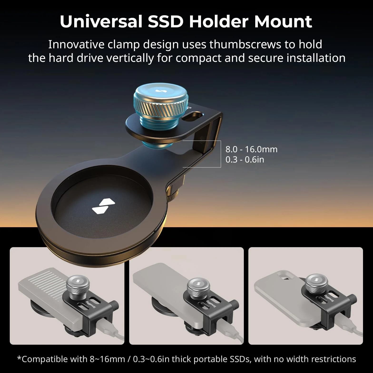 SMALLRIG SSD Holder 2-in-1 SSD Mount Bracket for MagSafe with Cold Shoe Cable Clamp, Kompatybilny z Dyskami SSD o Grubości 0,3–0,6 cala do Dysków SSD Samsung T5 T7, do Dysków SSD SanDisk - 4779