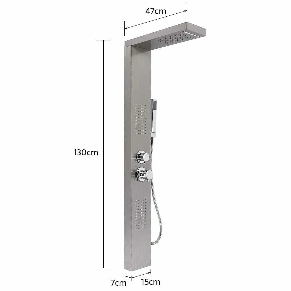 Panel prysznicowy z hydromasażem ze stali nierdzewnej - kolumna prysznicowa z hydromasażem z mieszaczem, panel prysznicowy ze stali nierdzewnej 3 funkcje, 15 x 47 x 130 cm (stal nierdzewna)