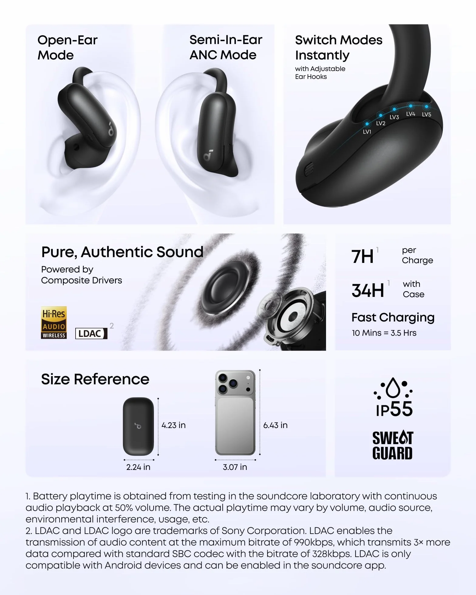 Słuchawki Soundcore AeroFit 2 Pro Anker Otwarte z Redukcją Szumów 5-stopniowa Regulacja